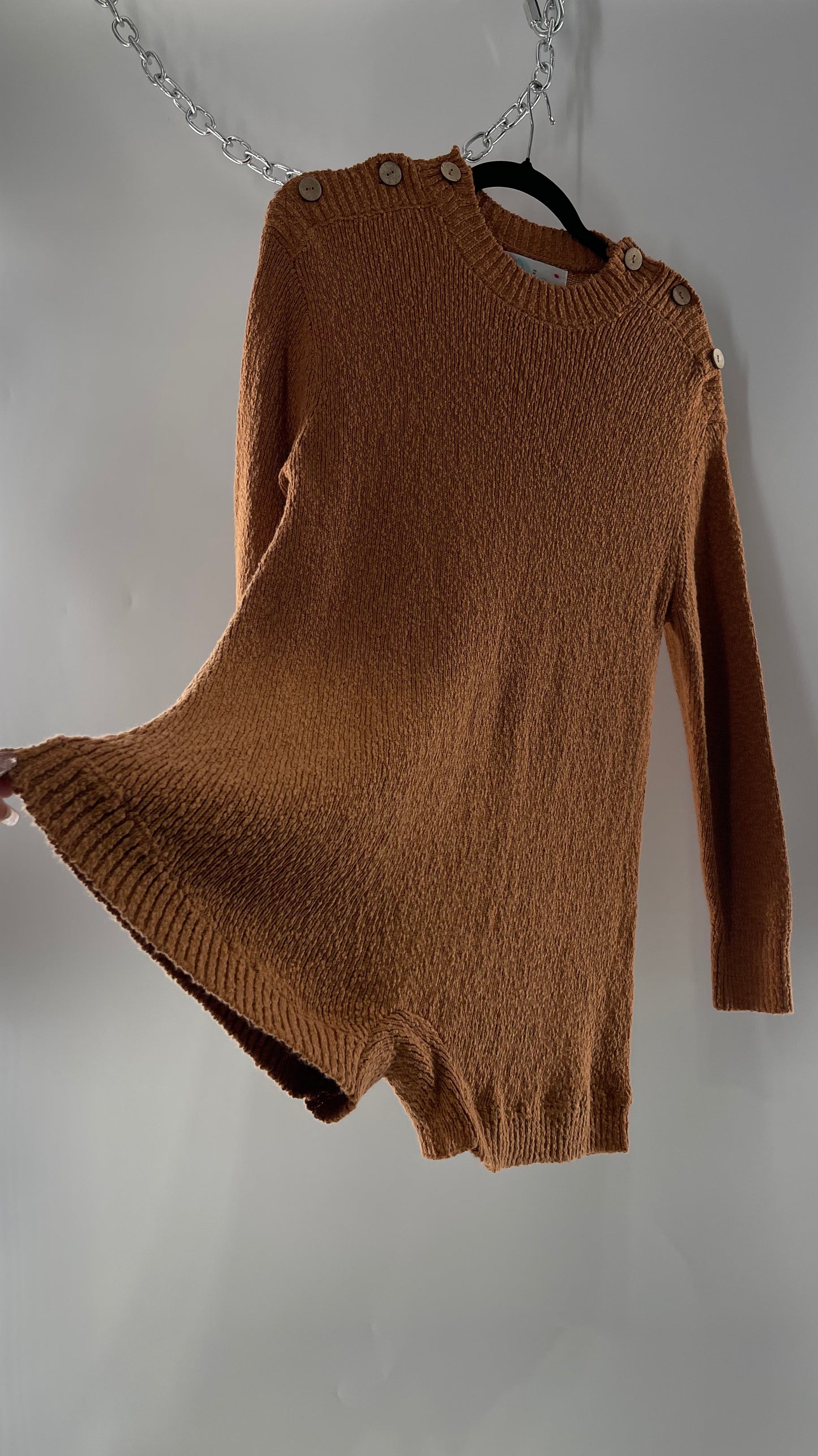 Free People Mustard/Tan Knit Button Shoulder Romper/Playsuit/Jumpsuit (XS)