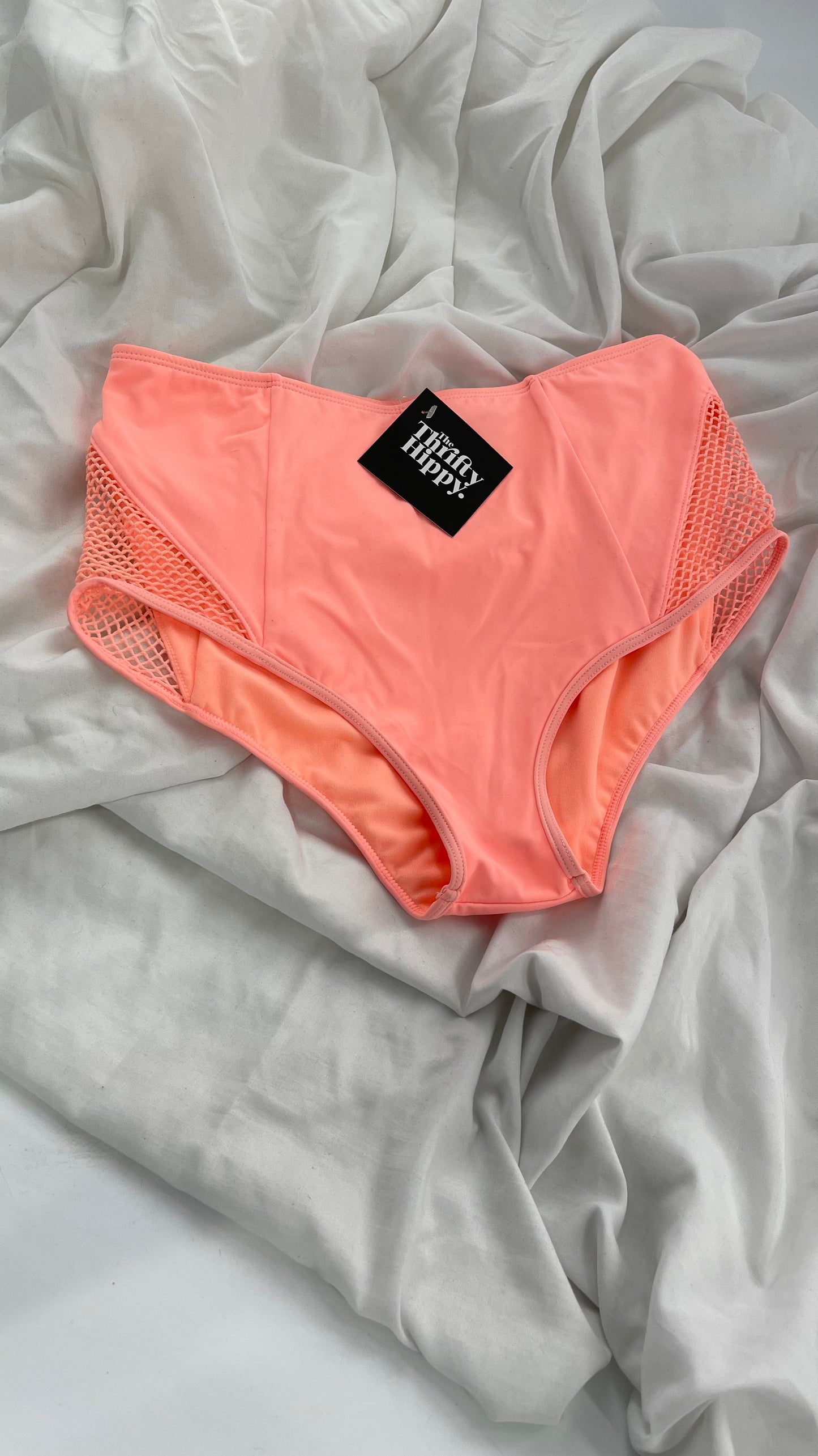 Pacsun LA Hearts Neon Pink Mid Rise Swim Bottoms with Mesh Sides (Medium)