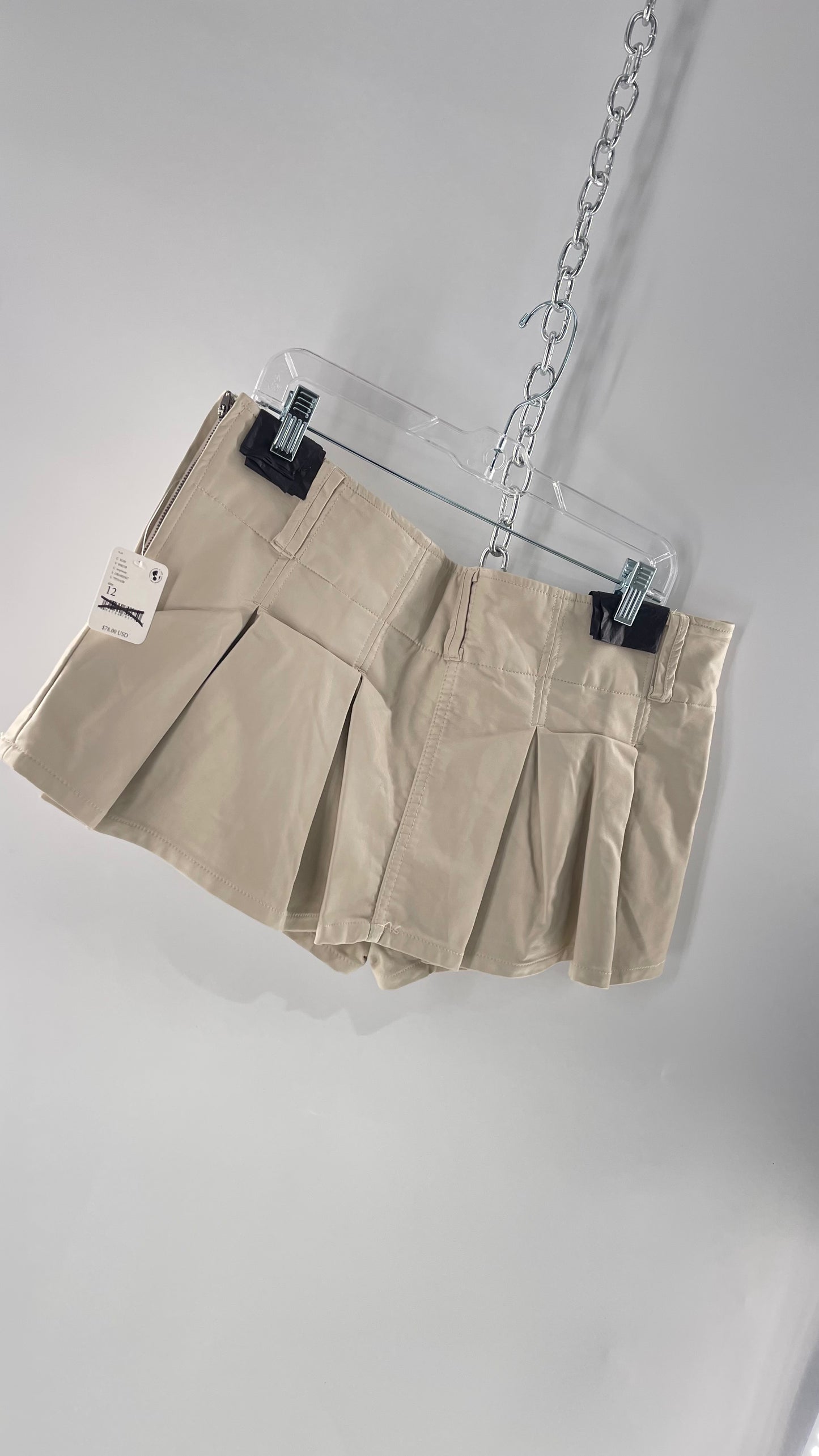 Free People Off White Pleated Vegan Leather Ultra Micro Mini Skirt with Hidden Built in Shorts (12)