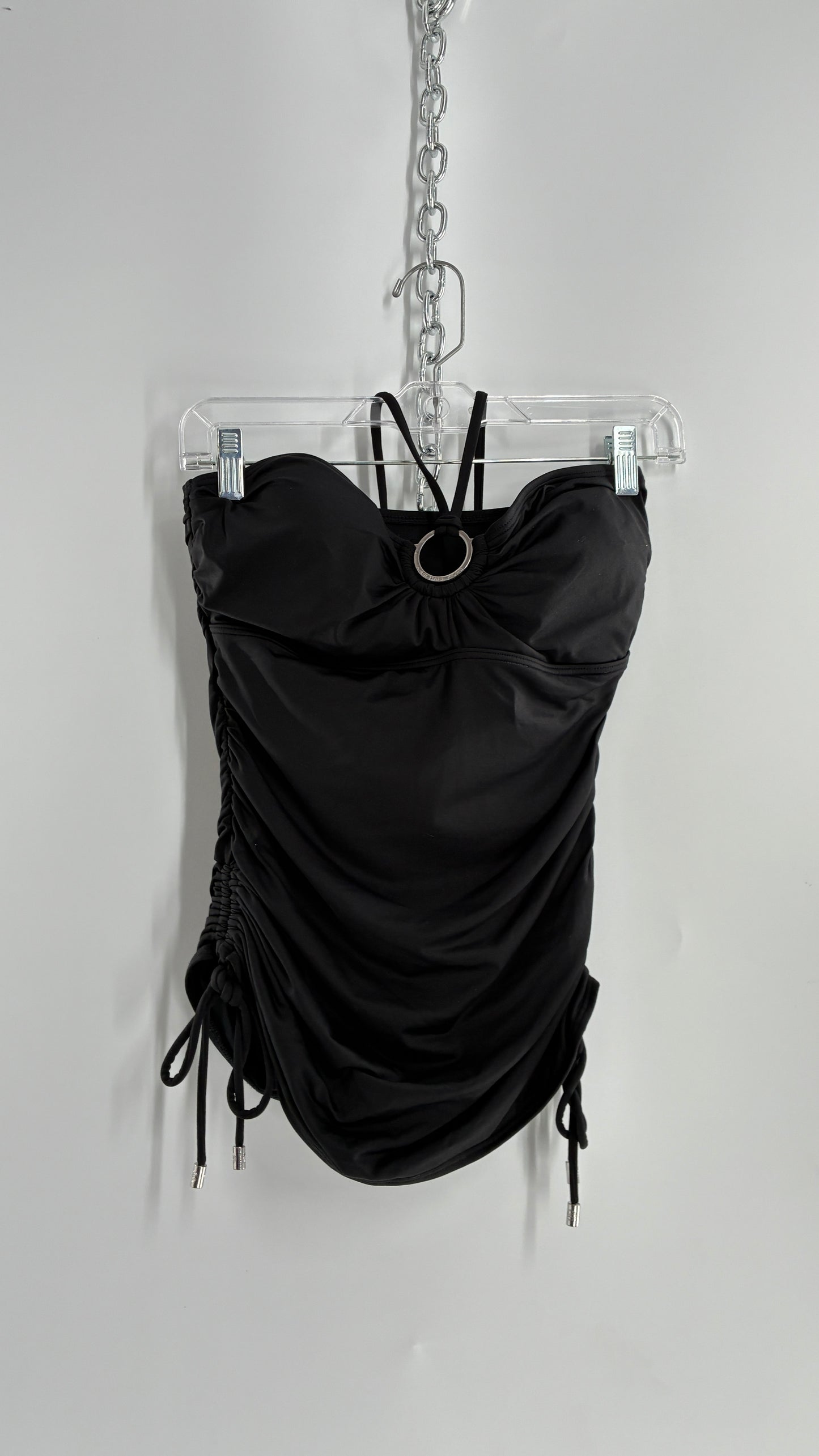 Vintage Michael Kors Ruched Tankini with Adjustable Sides, Halter Choker, and Branded Hoop (Small)