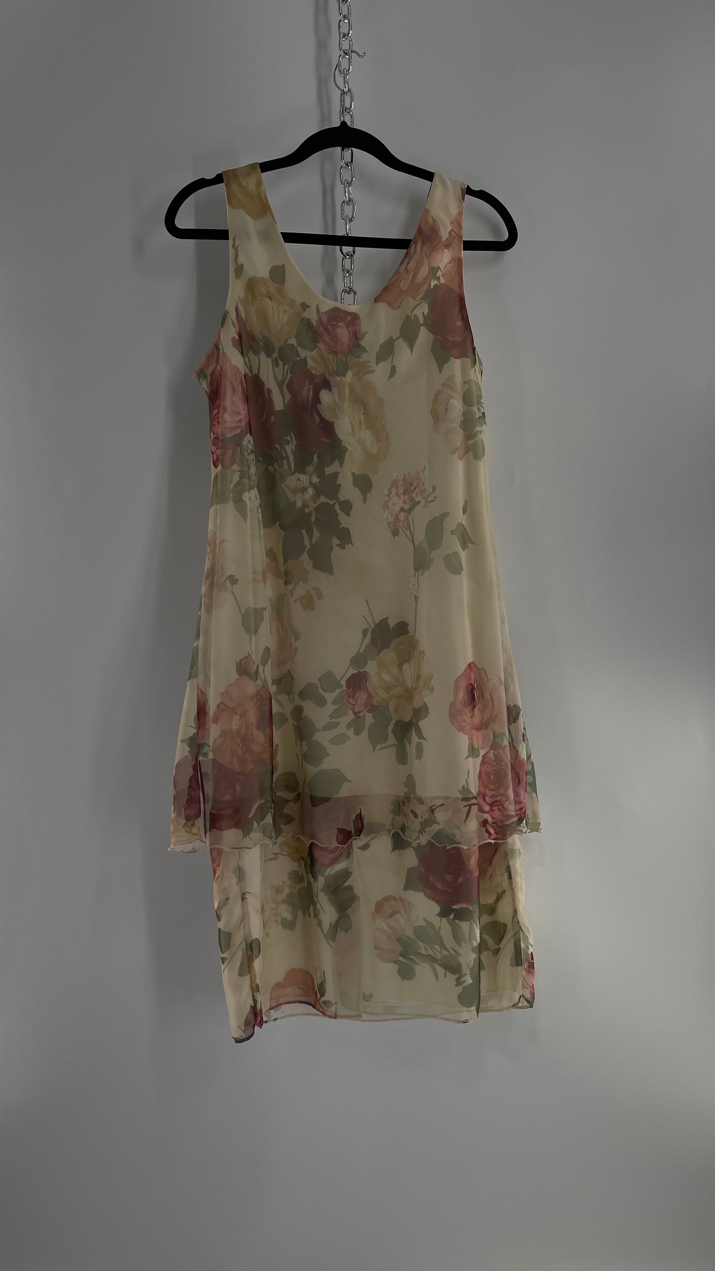 1990s Vintage Off White Muted Florals Dress + Cape Set (16)