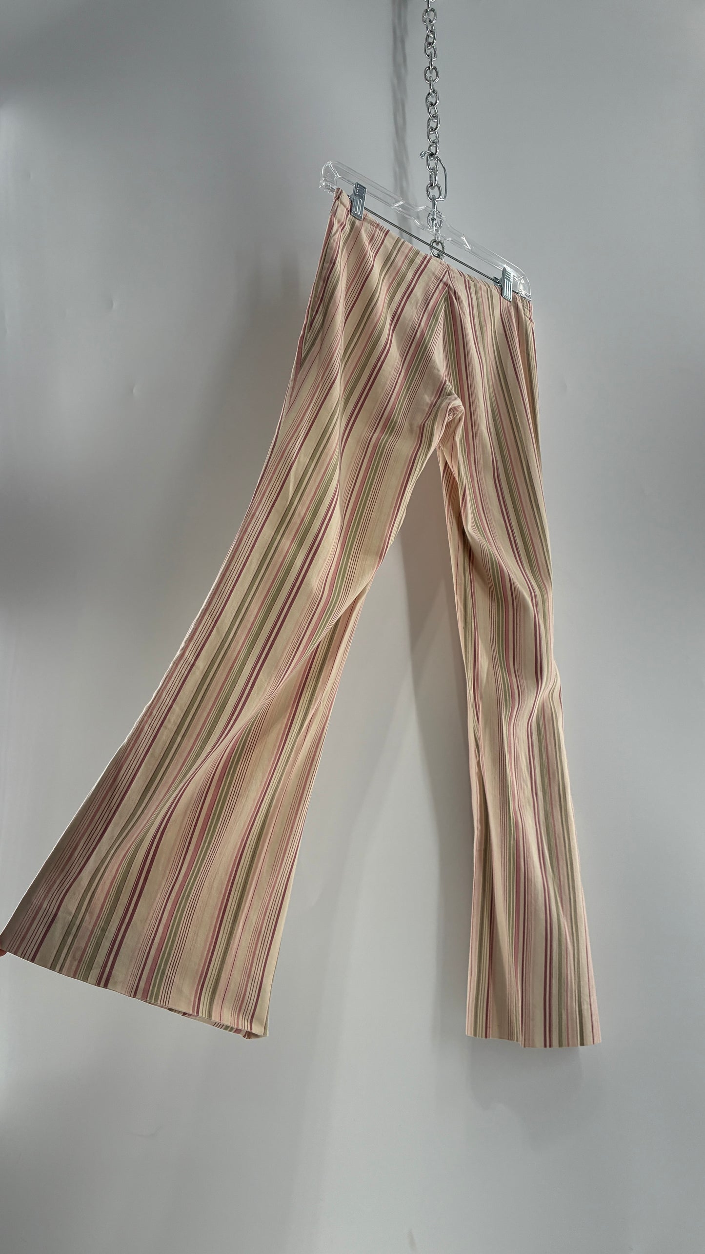 Rare Vintage TARK ‘1 Ultra Low Rise Pink and Green Striped Kick Flares