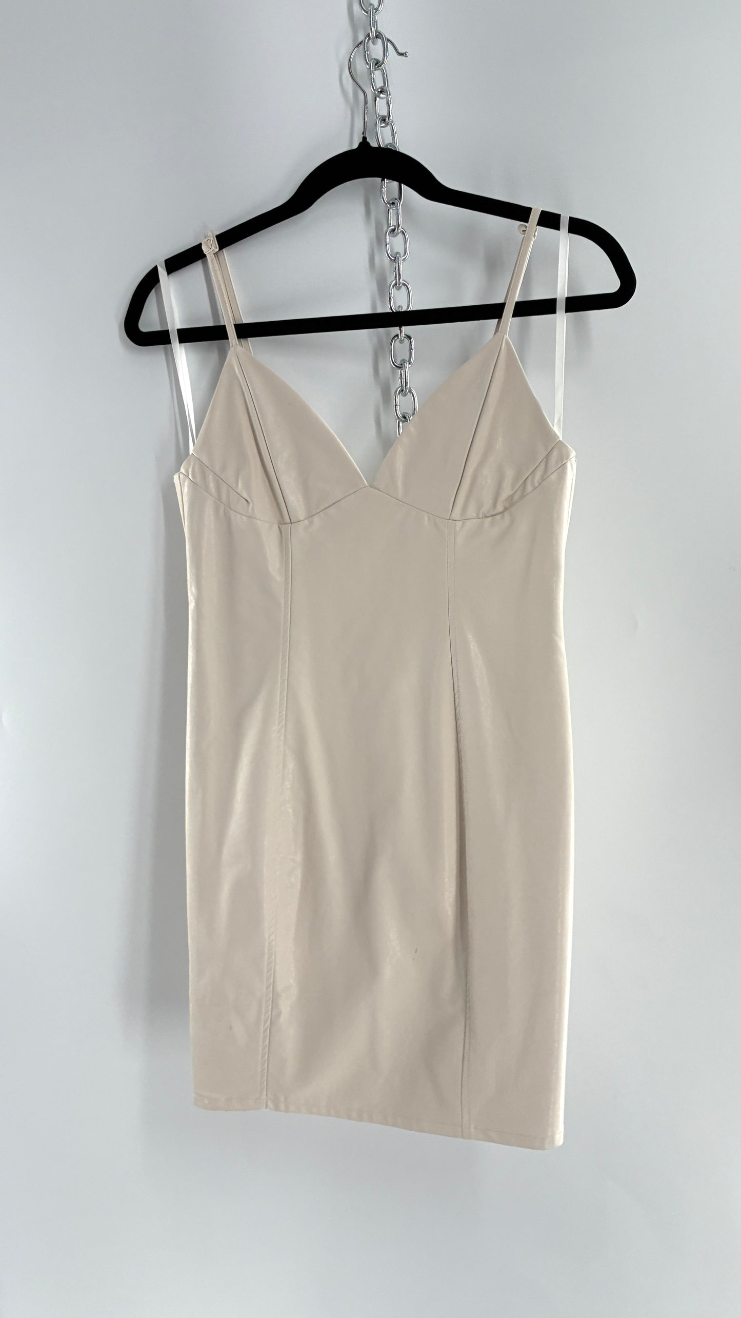 Super Down Vegan White Leather Camisole Mini Dress with Triangle Cups (XS)