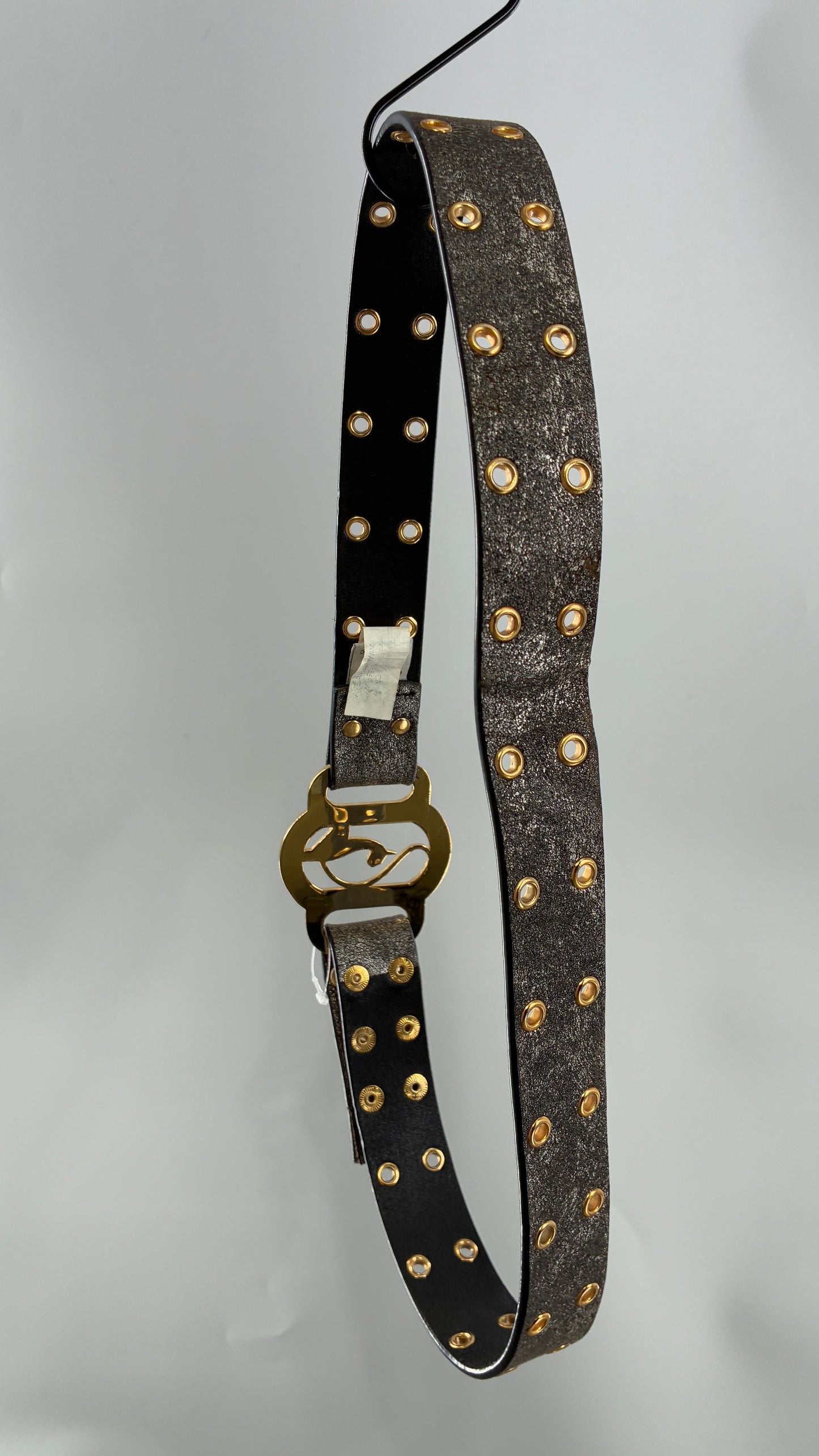Vintage BABY PHAT Grey Belt with Iconic Gold Logo Buckle (Large)