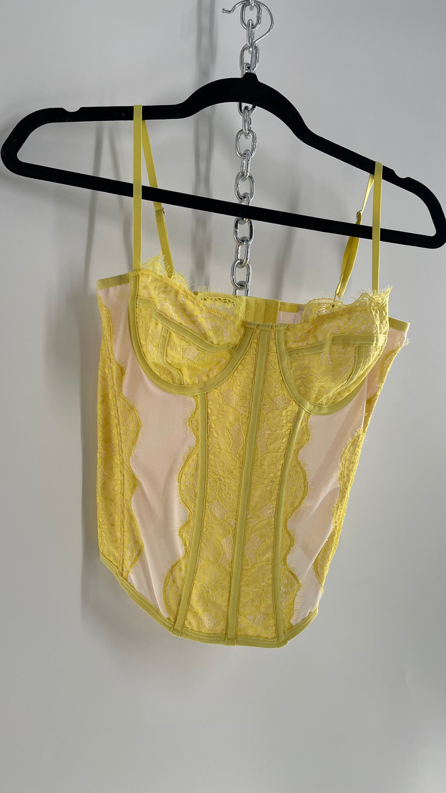 Urban Outfitters Yellow Lace Corset with Boning (Large)