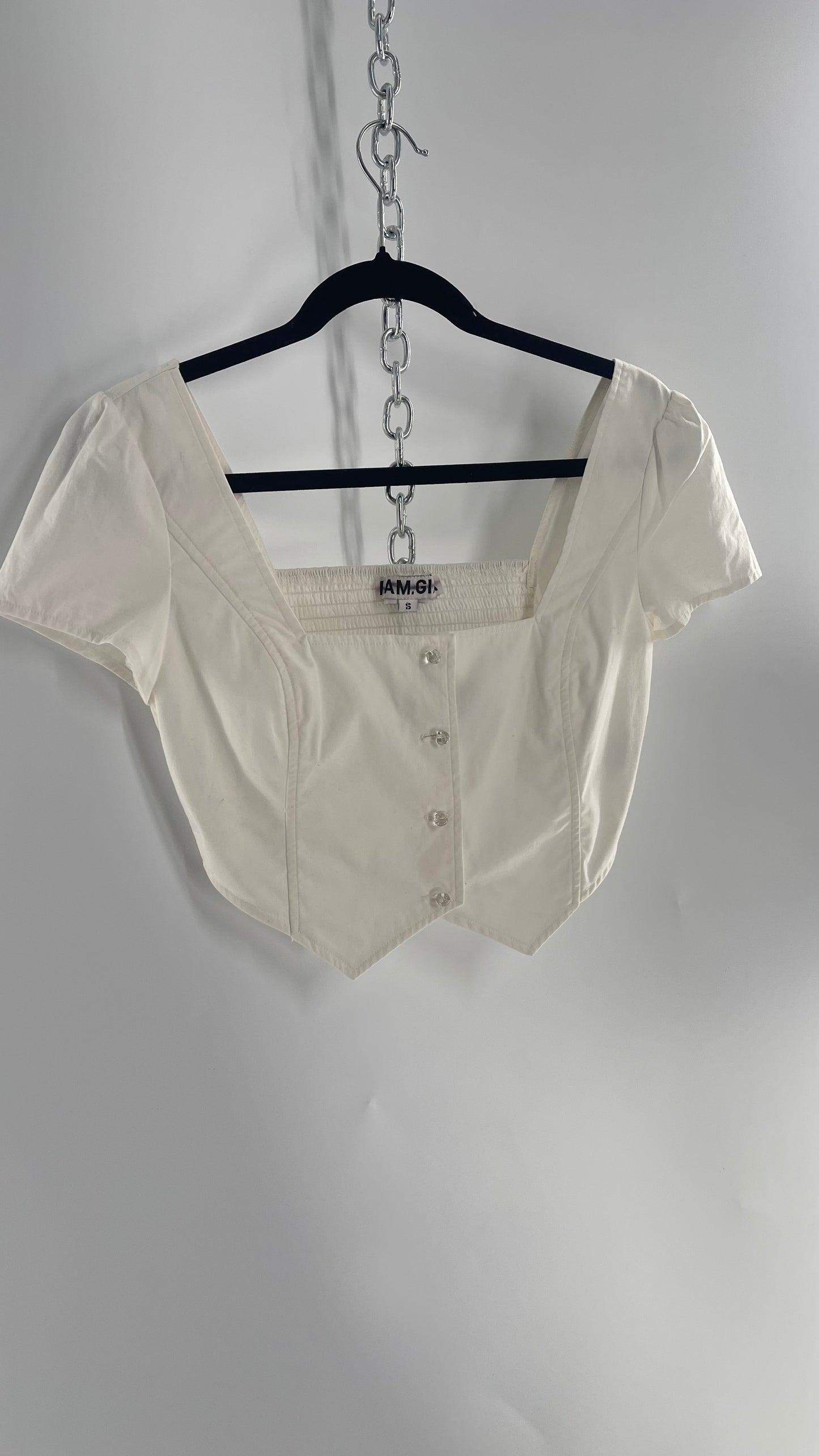 I.AM.GIA White Cropped Vest Top with Bubble Buttons (Small)