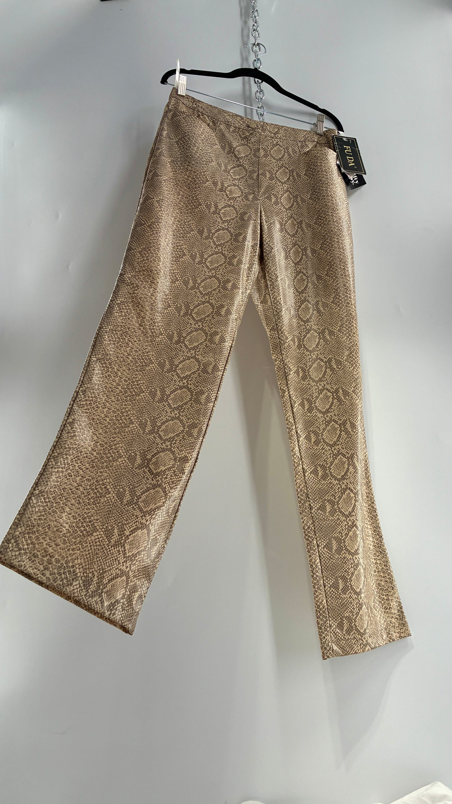 Deadstock Vintage FUDA Vegan Leather Snakeskin Patterned Straight Legs (10)