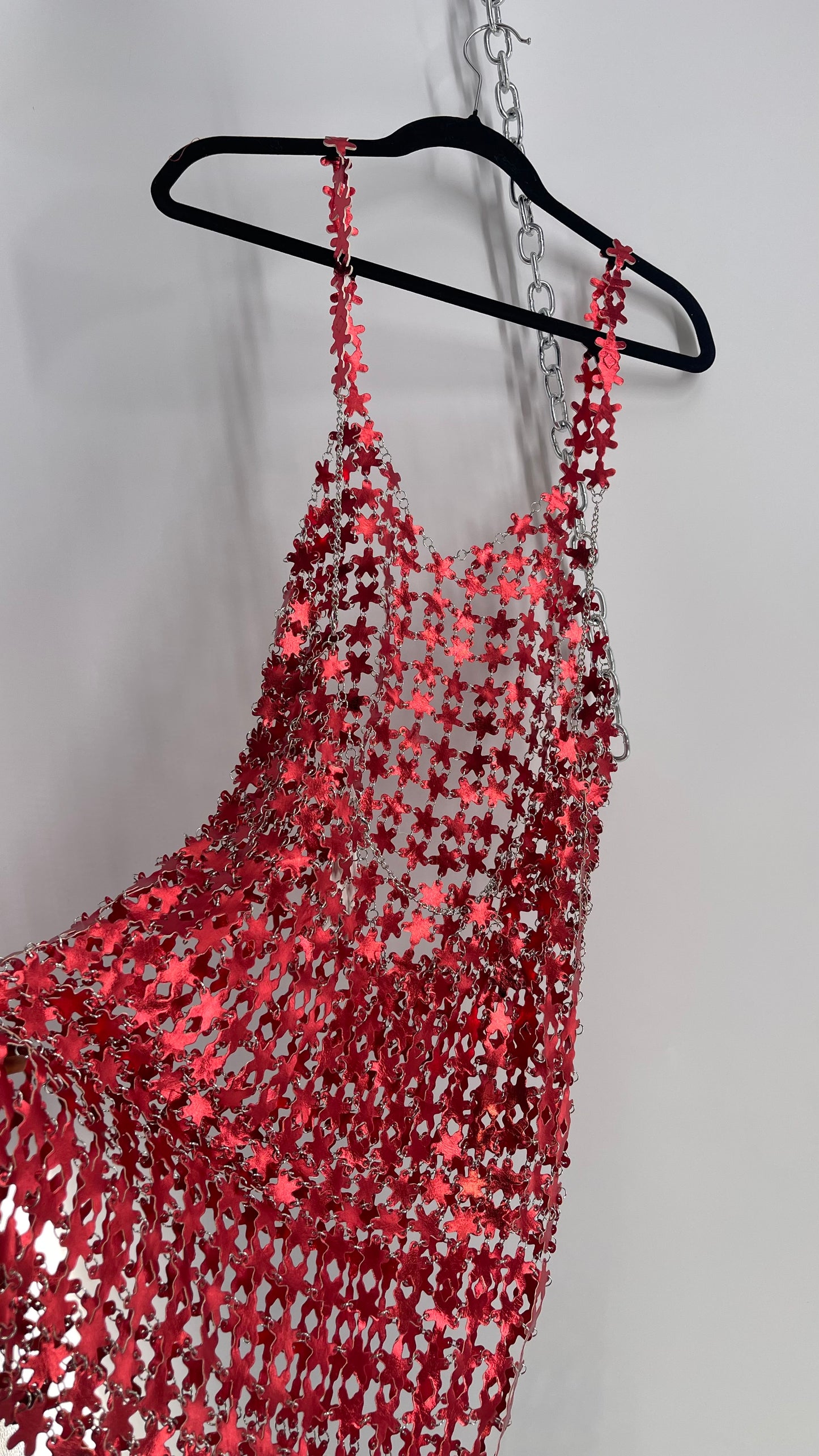 Urban Outfitters Chain Link Metallic Red Star Dress with Open Back