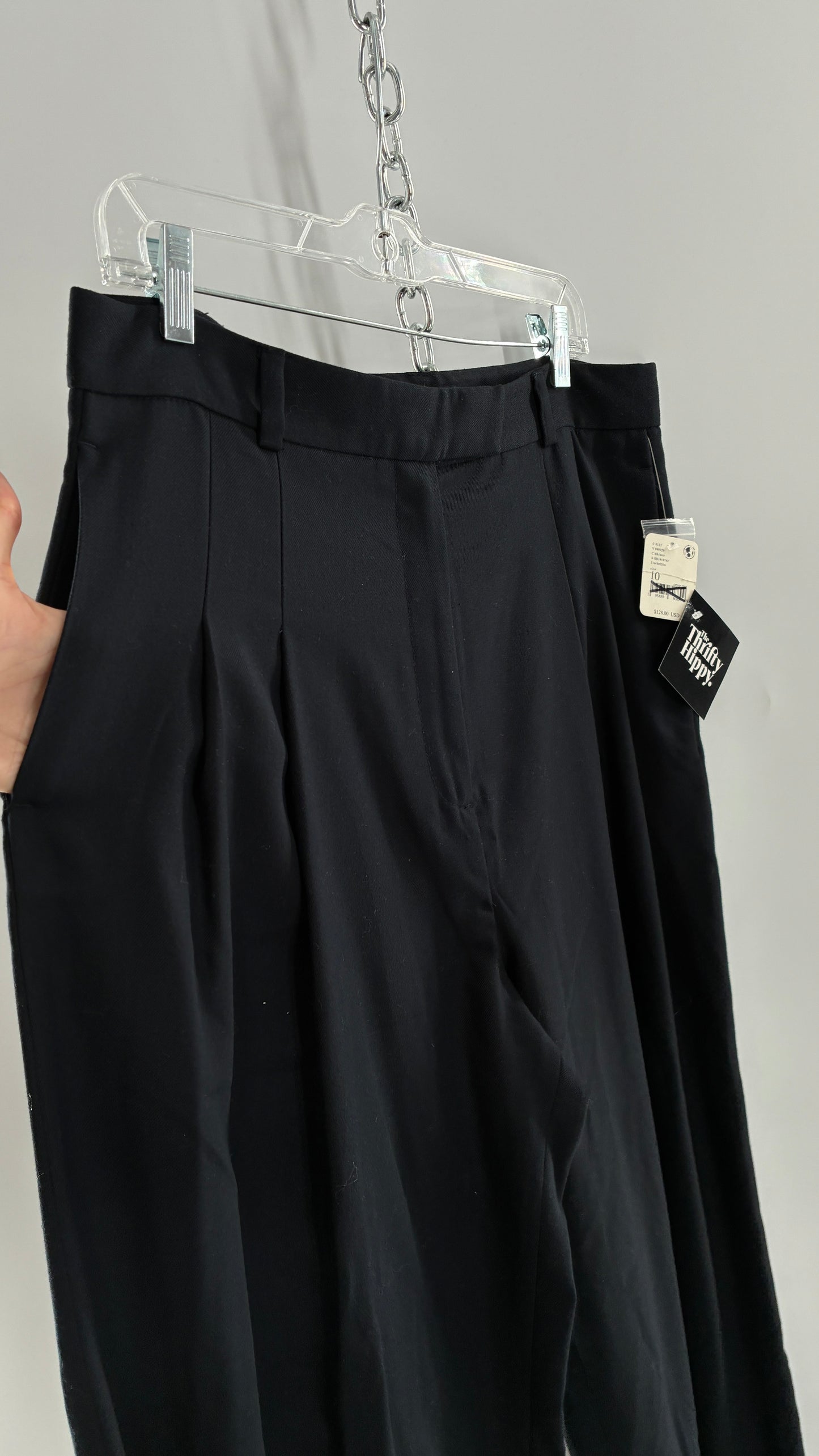Free People Black Wide Leg, Pleated Trouser with Tags Attached (10)