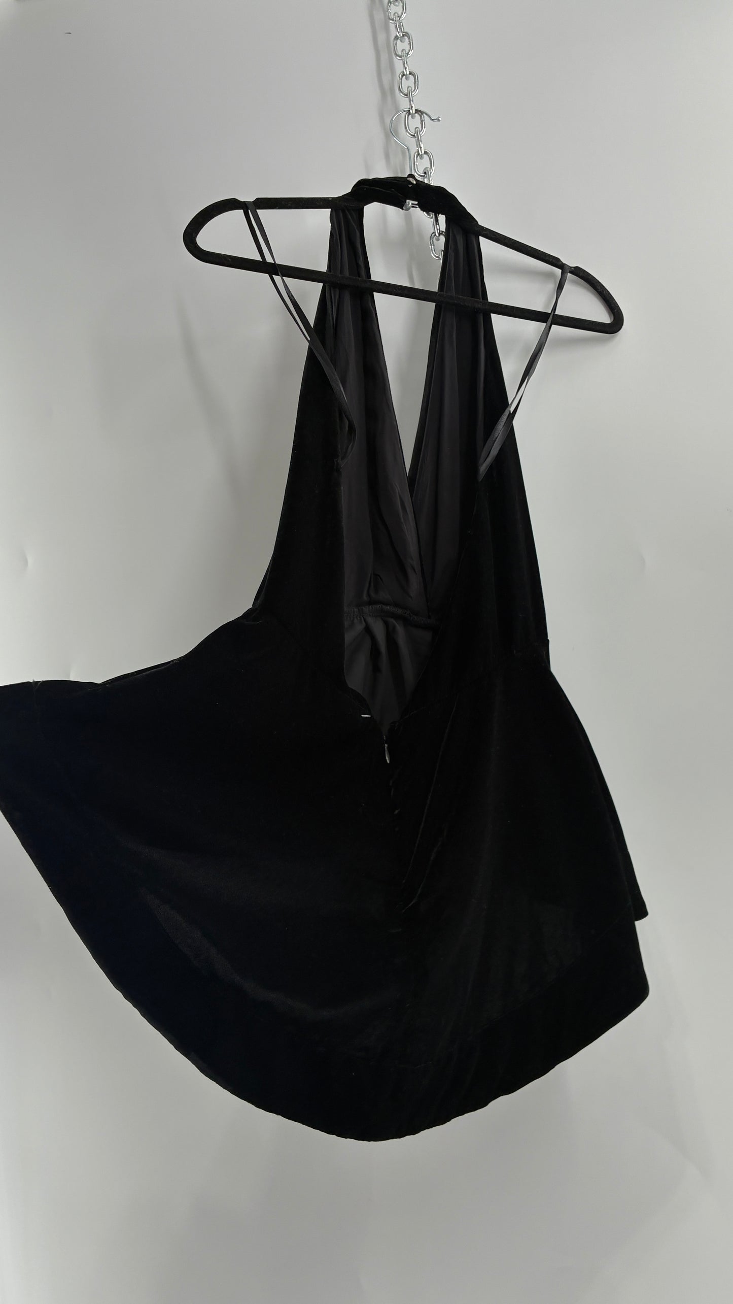 Free People Black Velvet Backless Halter (Small)