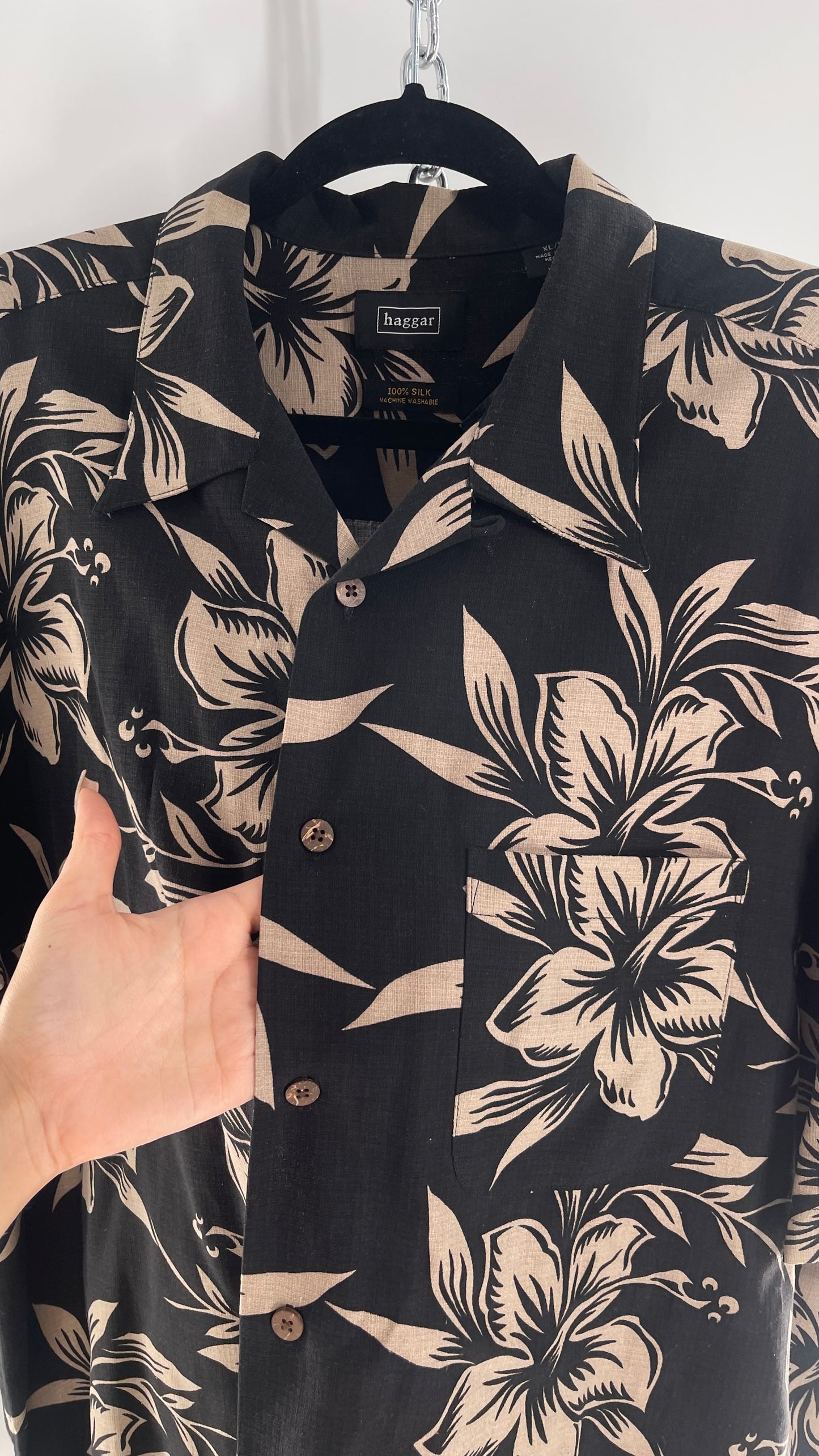 Vintage Haggar 100% Silk Button Front (XL)