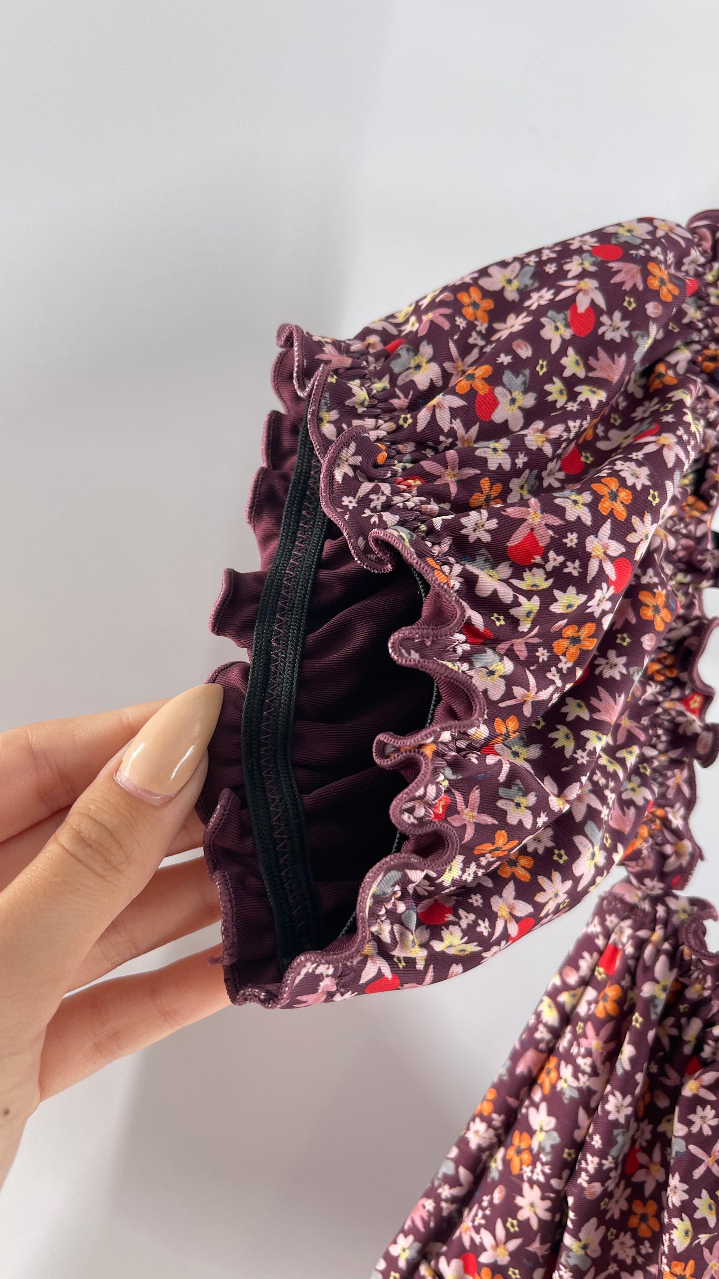 Free People Sanctuary Swim Purple Floral Milkmaid Bust Crop (XL)