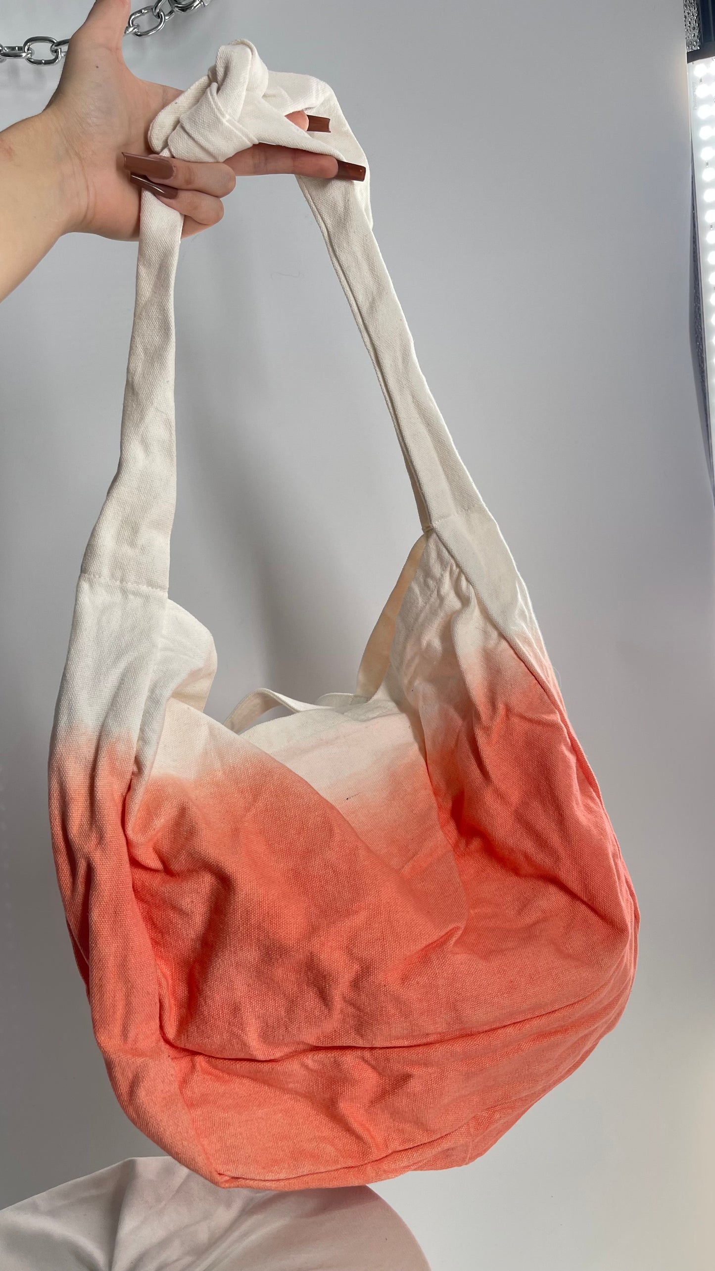 Free People Ombré Salmon Canvas Tote Bag with Dual Straps