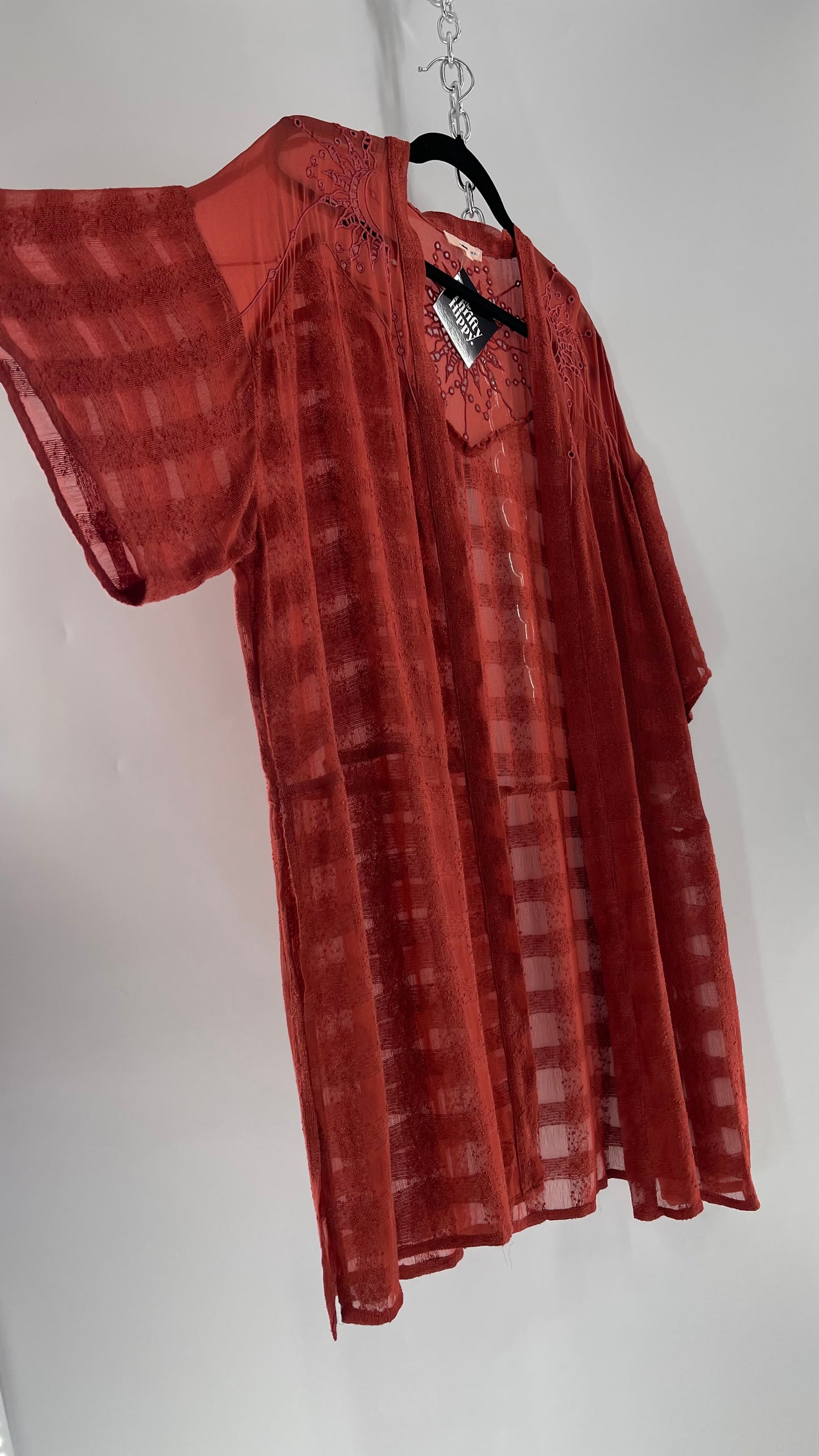 NFO Anthropologie Burnt Orange Cape With Embroidered Solstice Sun and Crescent Moon Designs (One Size)