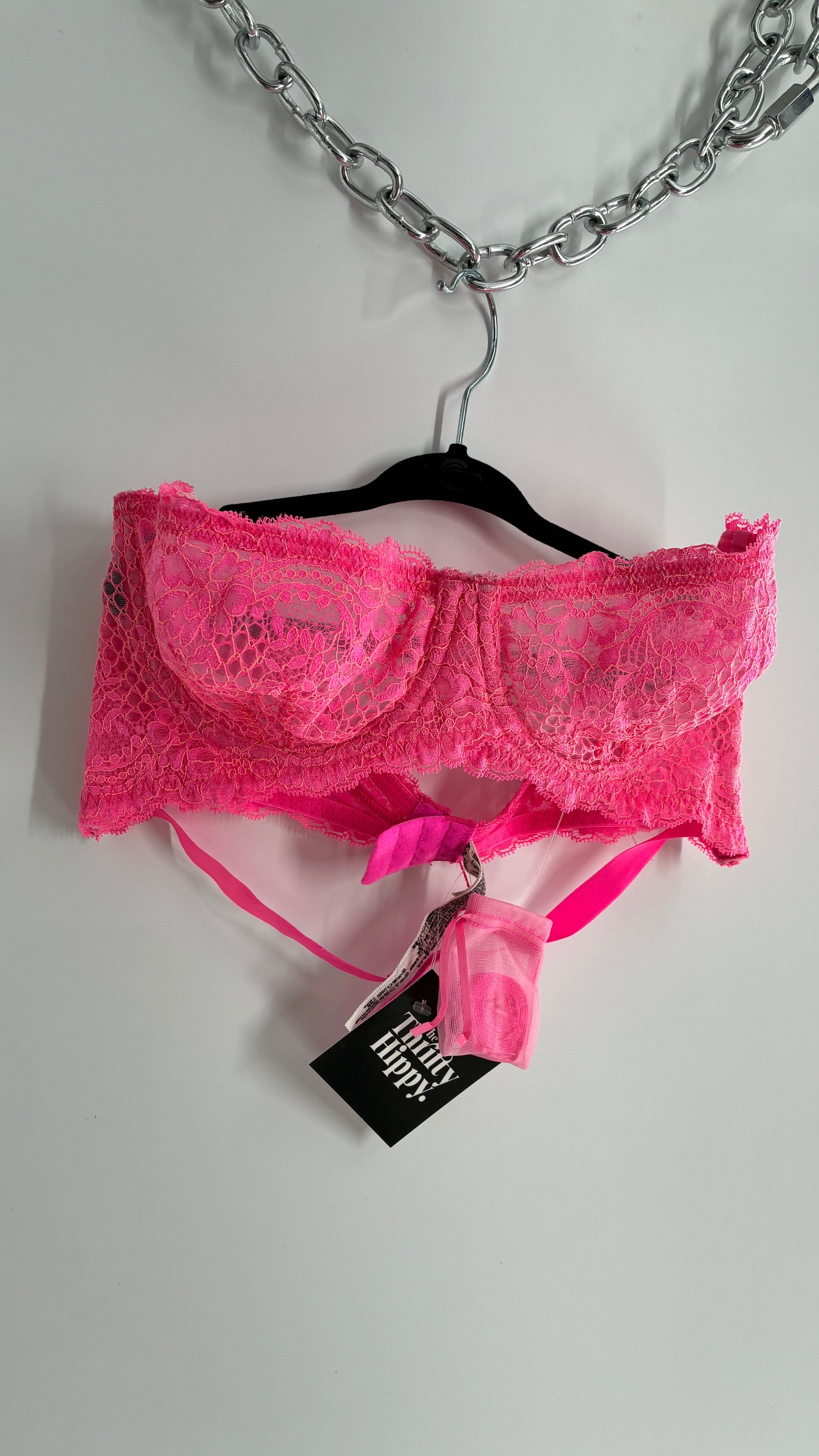 Intimately Free People Neon Pink Lace Bra with Straps (36B)