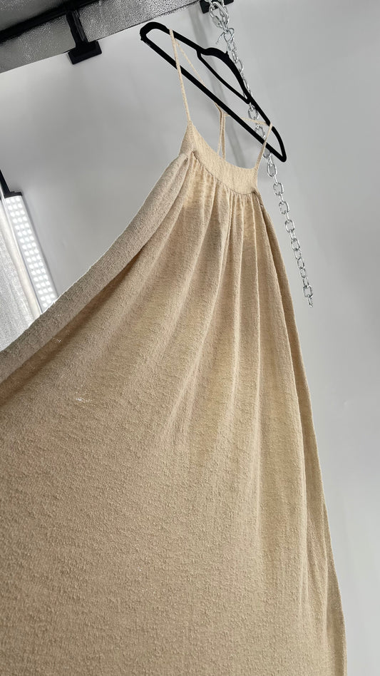 Free People Beach Beige Slinky Halter Textured Maxi Dress