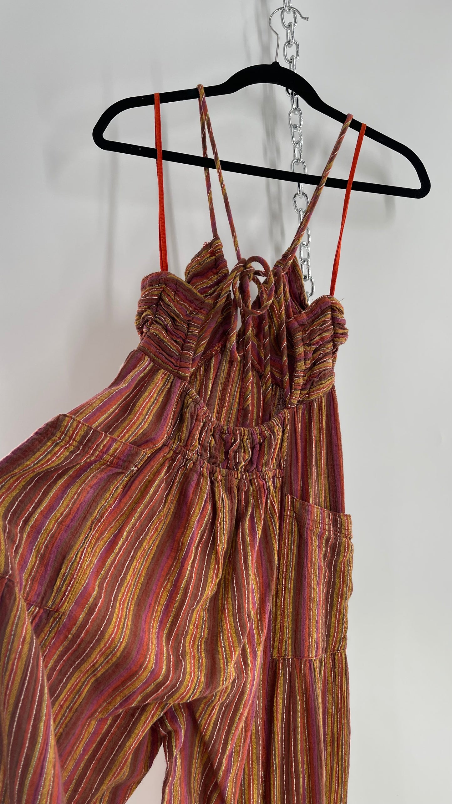 Free People Sundaze Striped Cotton Jumpsuit (XS)