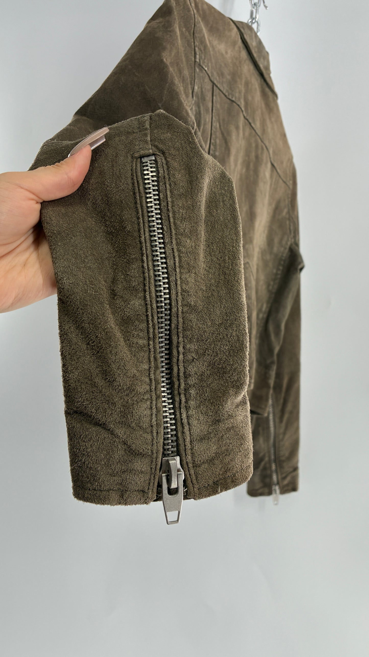Vintage SL8 Genuine Suede Leather Motorcycle Style Jacket (Medium)