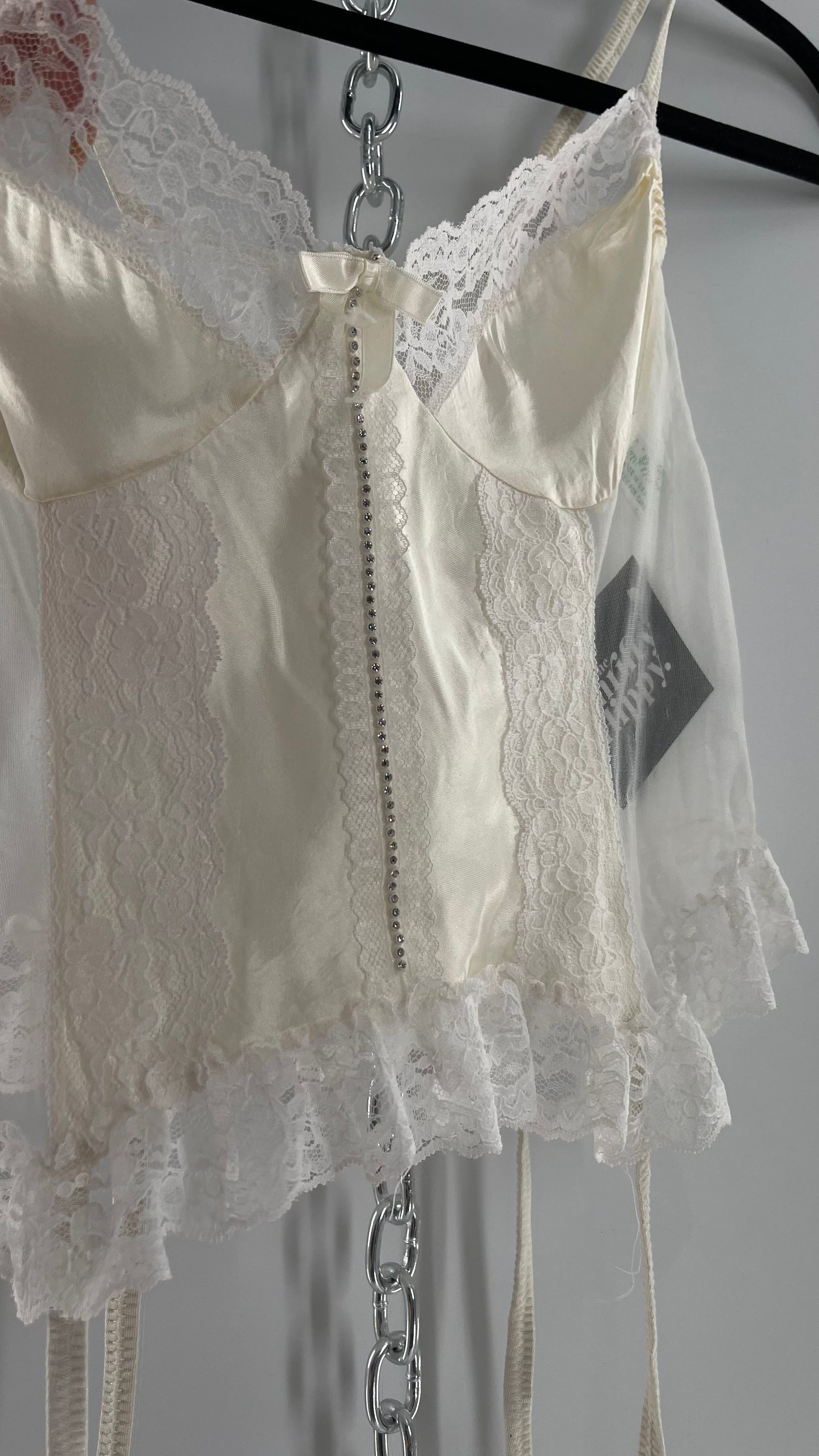 Nani Flower Vintage Delicate Ruffles + Rhinestones Lace + Mesh Babydoll (M)