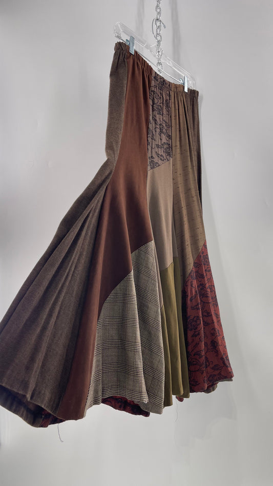 Vintage ZOÉ Mixed Pattern Patchwork Pleated Maxi Skirt (Small)