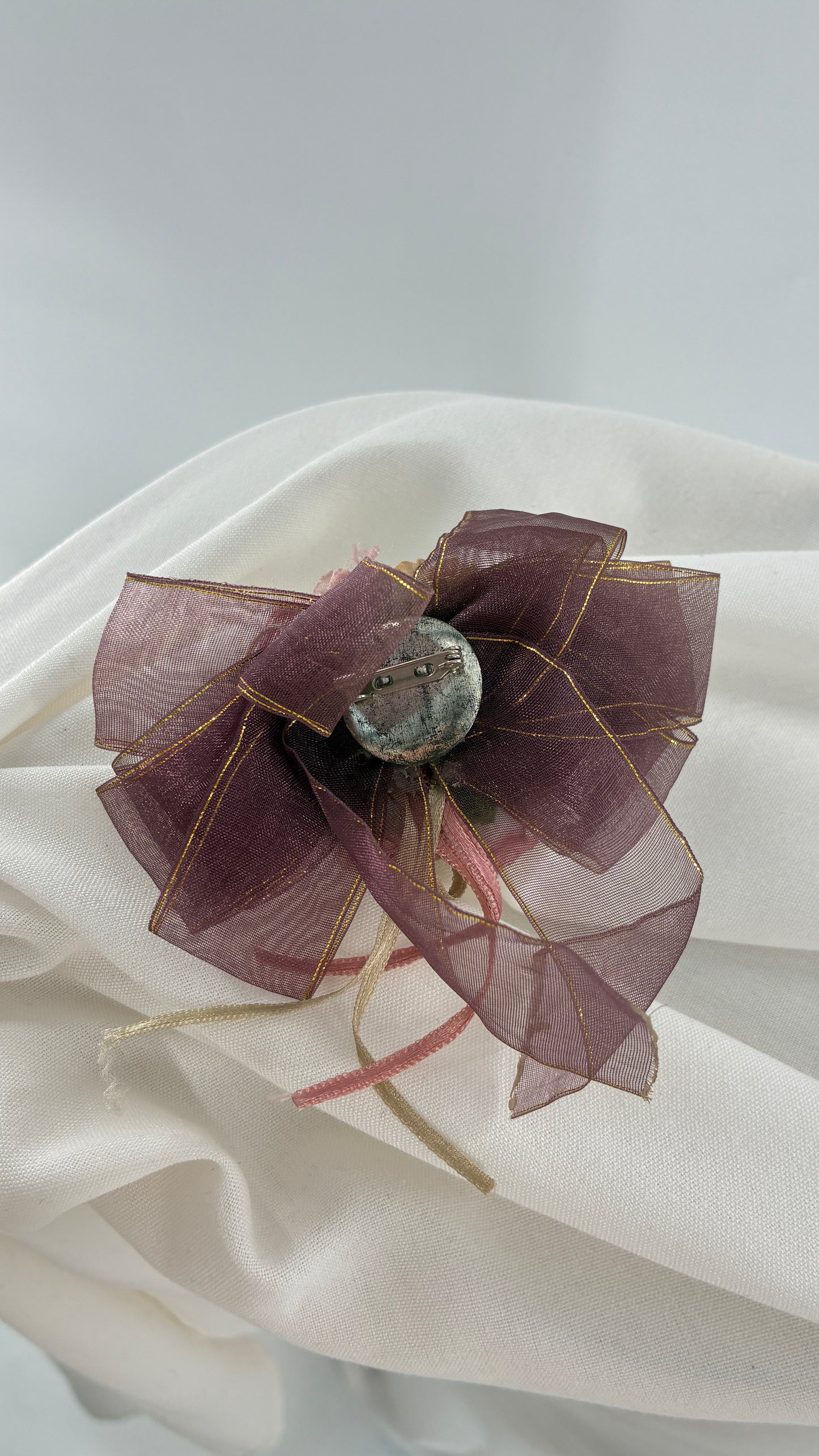 Vintage Ribbon and Lace Floral Brooch Pin