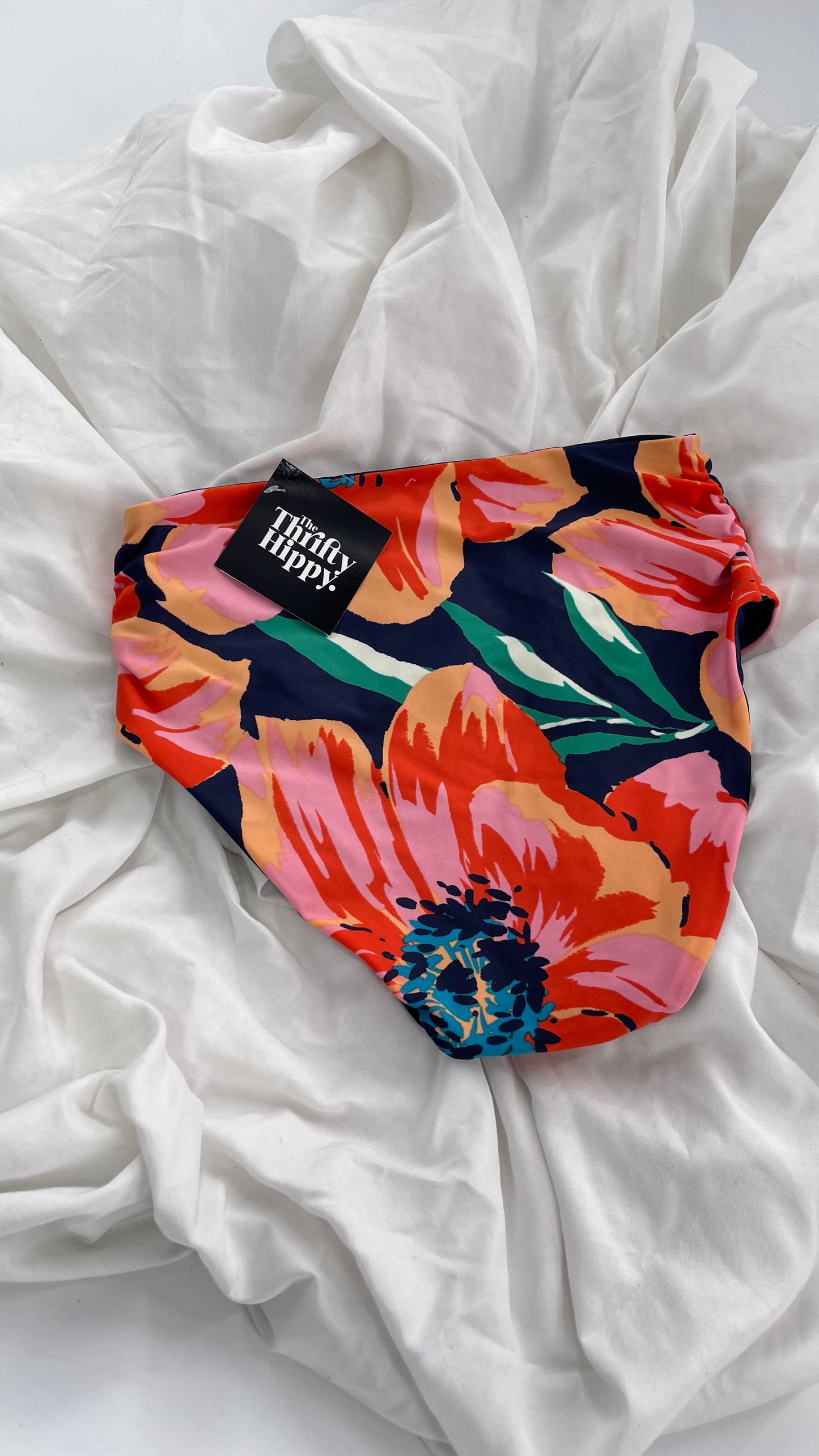 AERIE Reversible Navy Blue Mid Rise Full Coverage Floral Bottoms NWOT (Small)