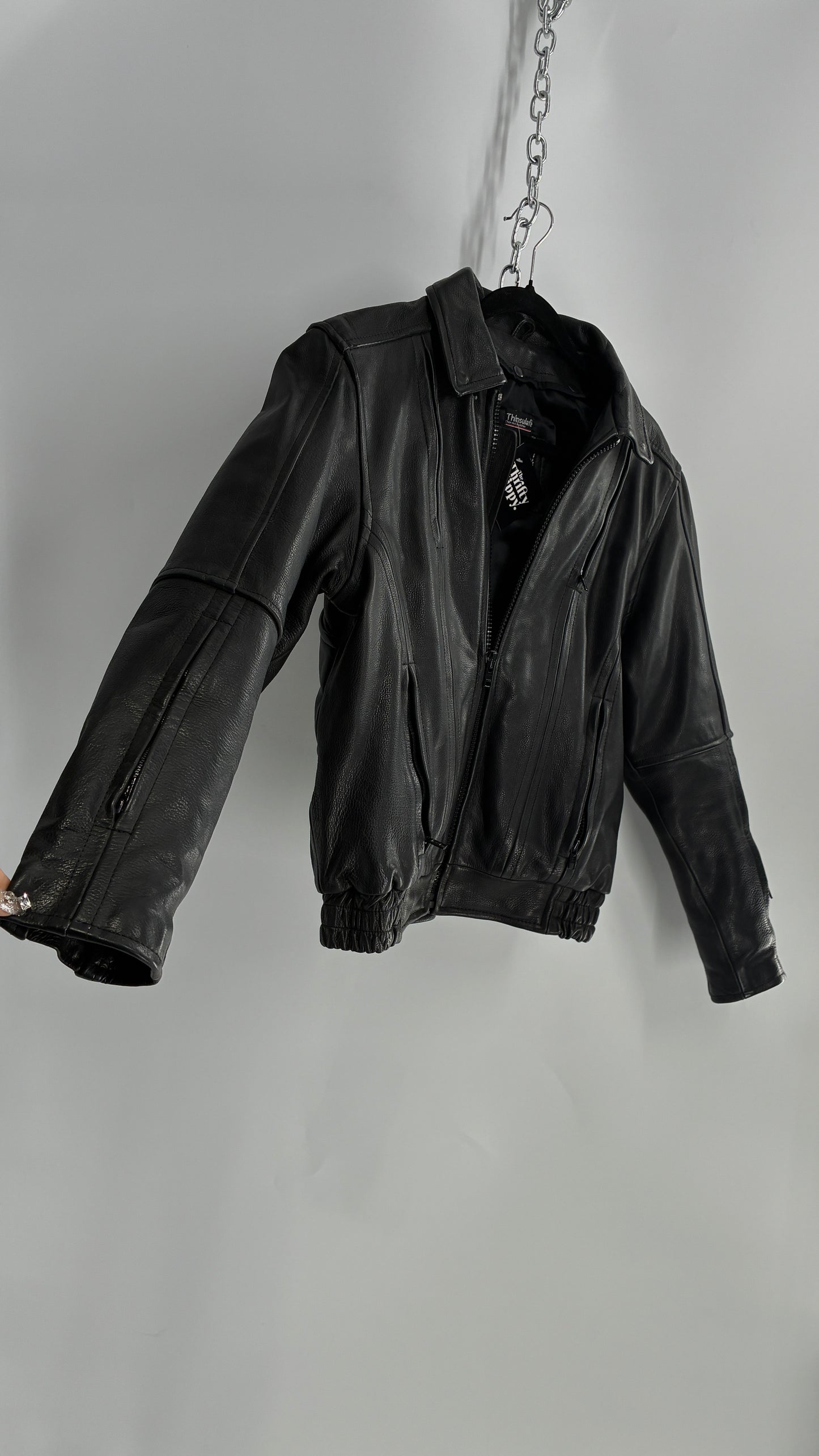 Thinsulate RAIDER Black Leather Motorcycle Bomber Jacket (12)