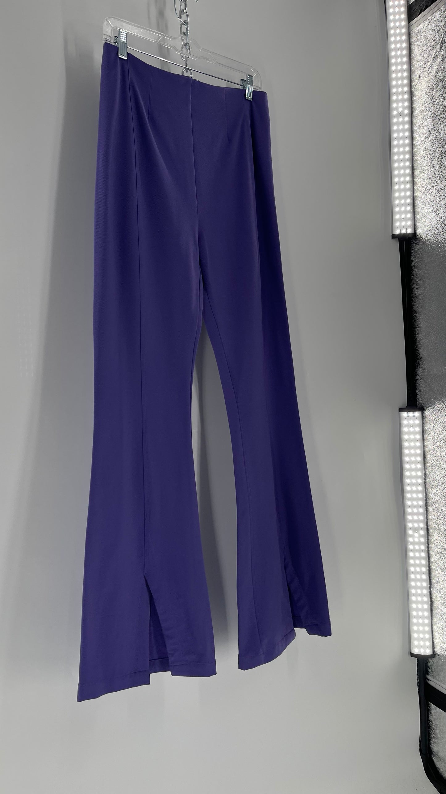 Free People Purple Knit Flares with Pleated Front and Pointed Back Stitching and Vented Hem  (Small)