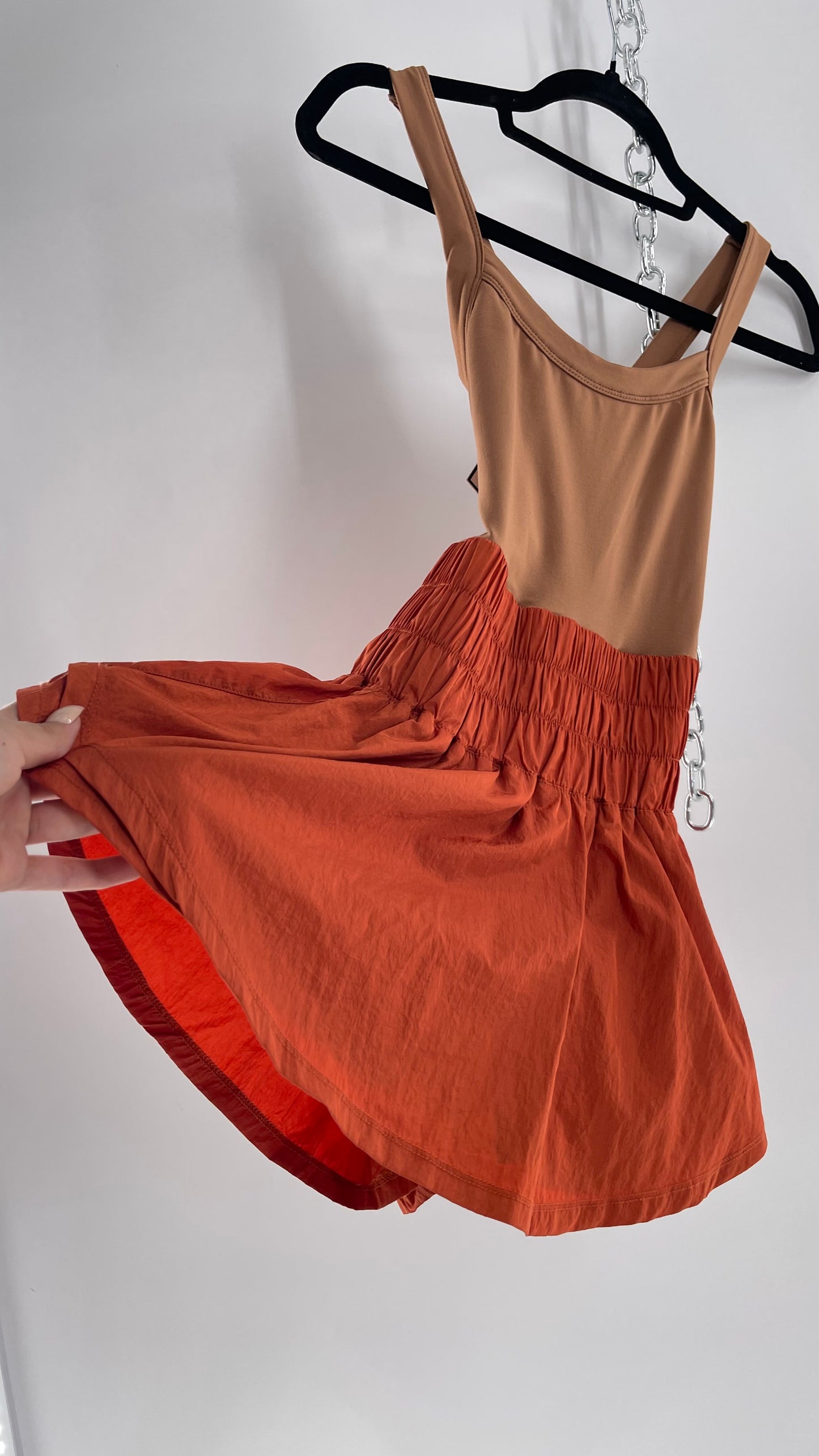 Free People Movement Tan Jumpsuit with Burnt Orange Parachute Shorts (XS)