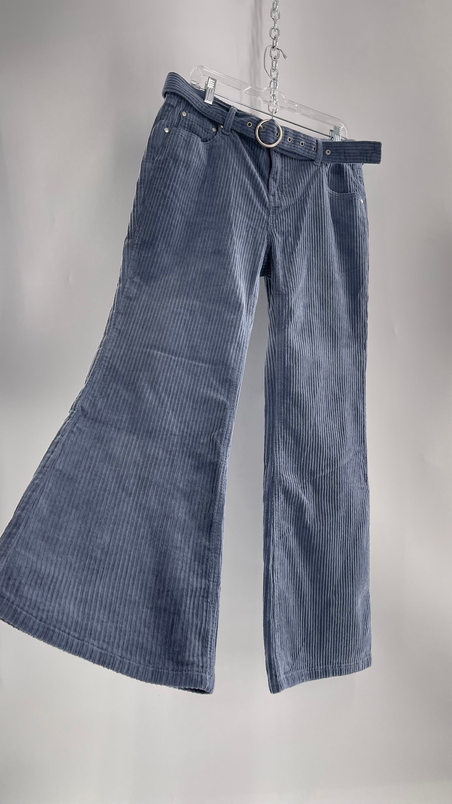 MILK IT Recycled Powder Blue Corduroy Low Waist Grommet Buckle Folk Jean with Tags Attached (16)