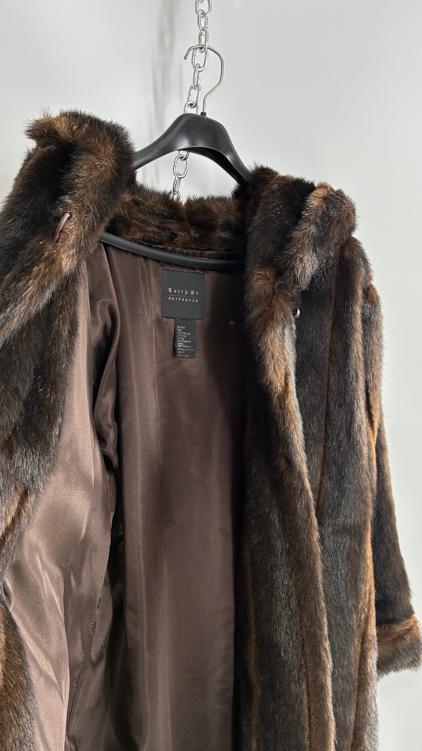 Vintage TALLY HO Hooded and Paneled, Vegan Fur Full Length Coat (Medium)