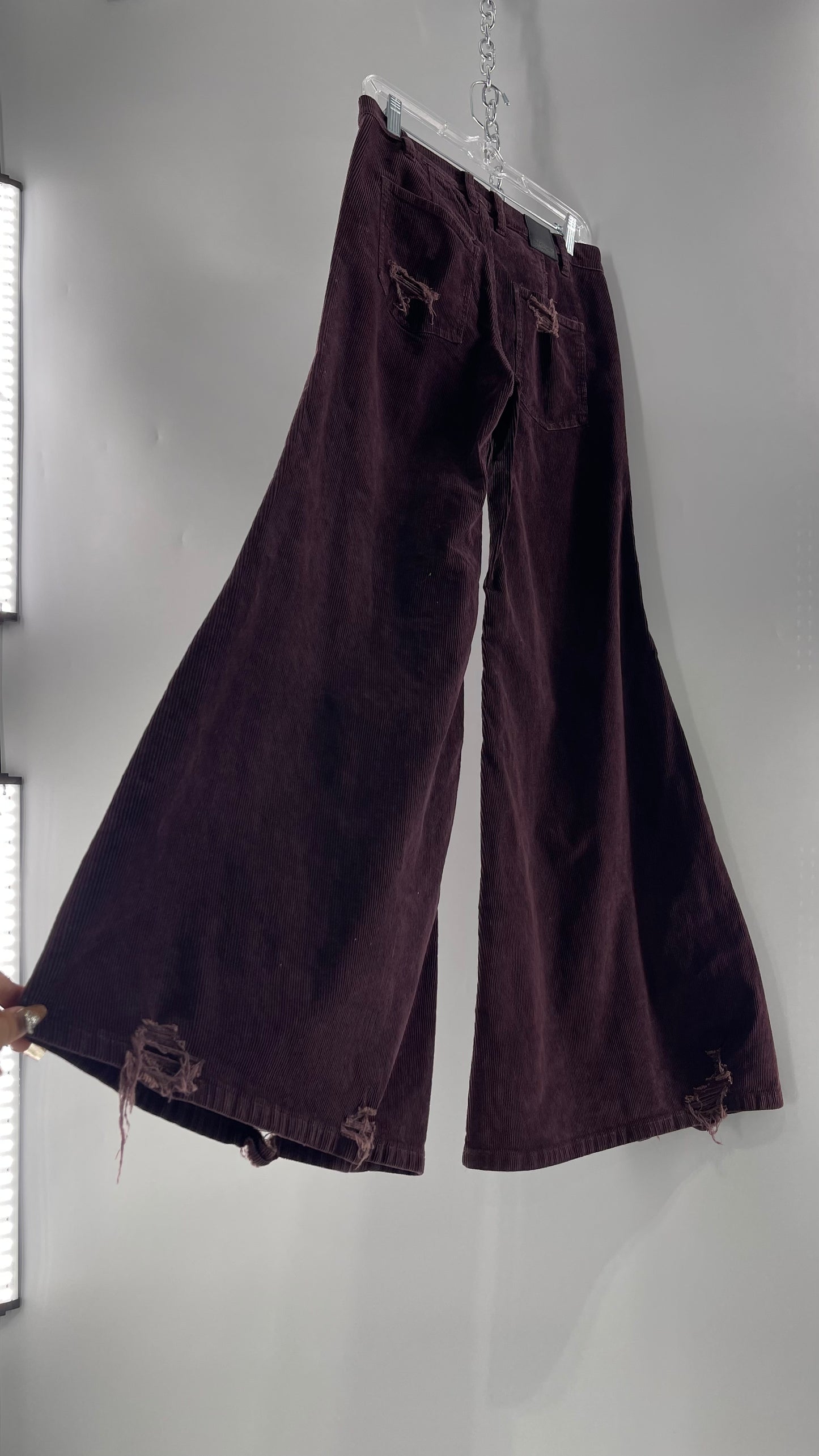 Free People Plum Corduroy Distressed Flare Bell Bottoms (27)