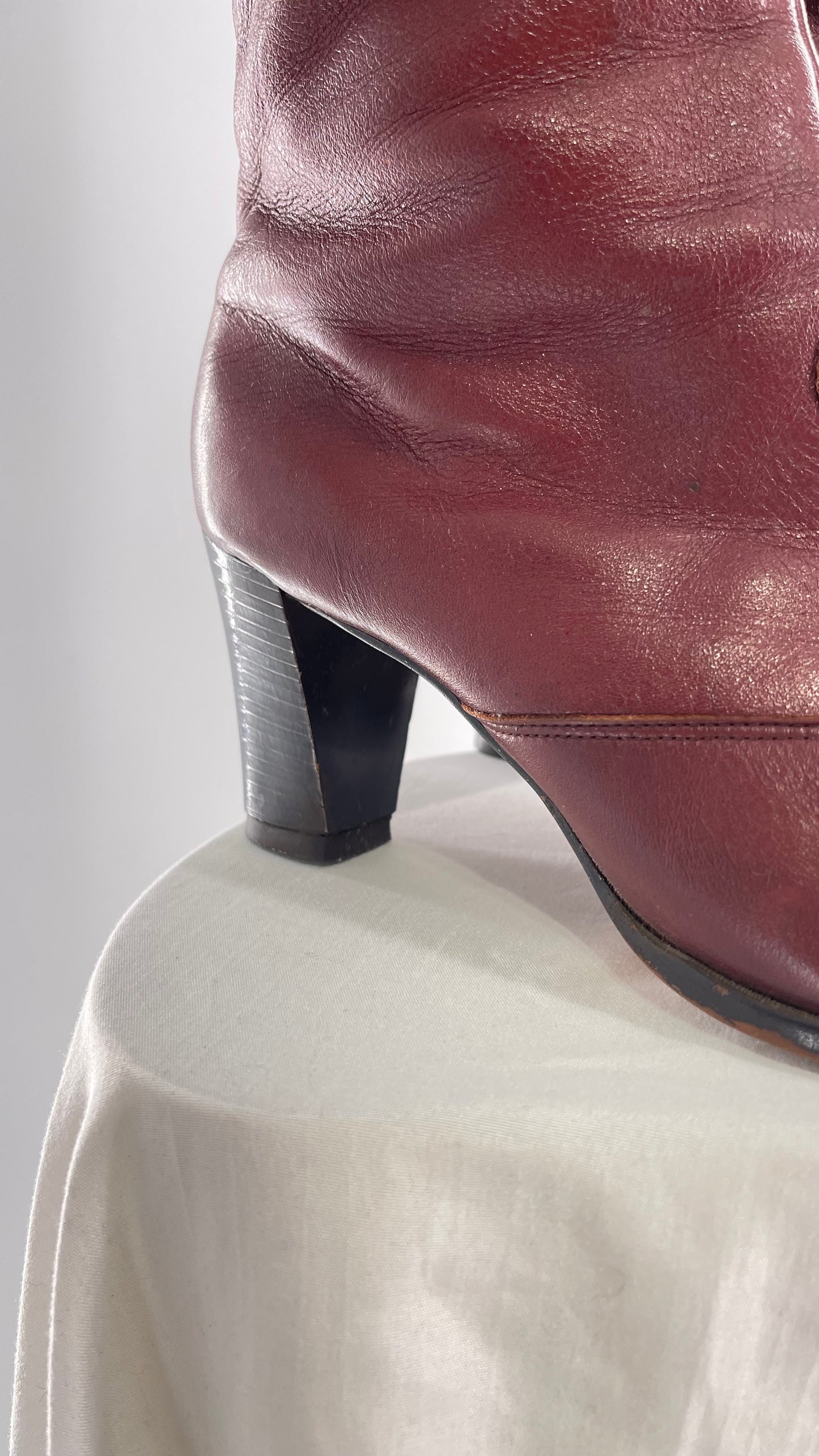 Vintage Cherry Cola Red Knee High Leather Boot with Heel (8.5)