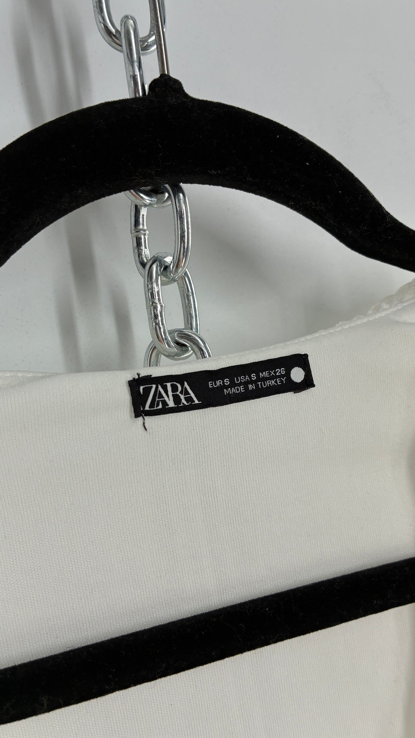 ZARA White Pleated and Draped Long Sleeve Blouse with Shoulder Pads (S)