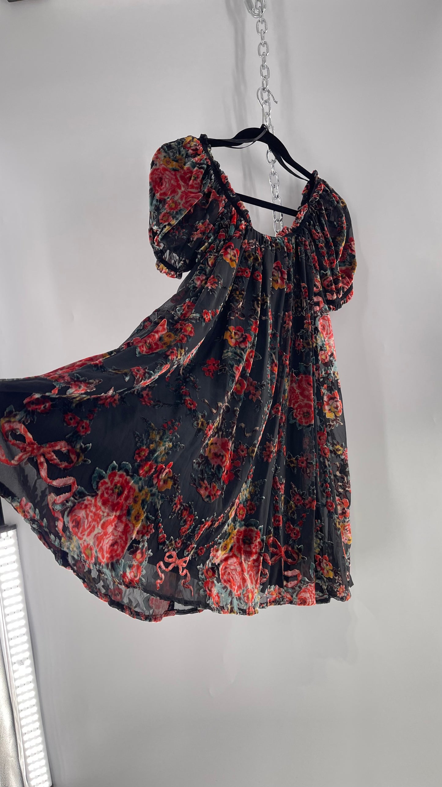 Free People Beautiful Blooms Velvet Florals Babydoll Dress (Small)