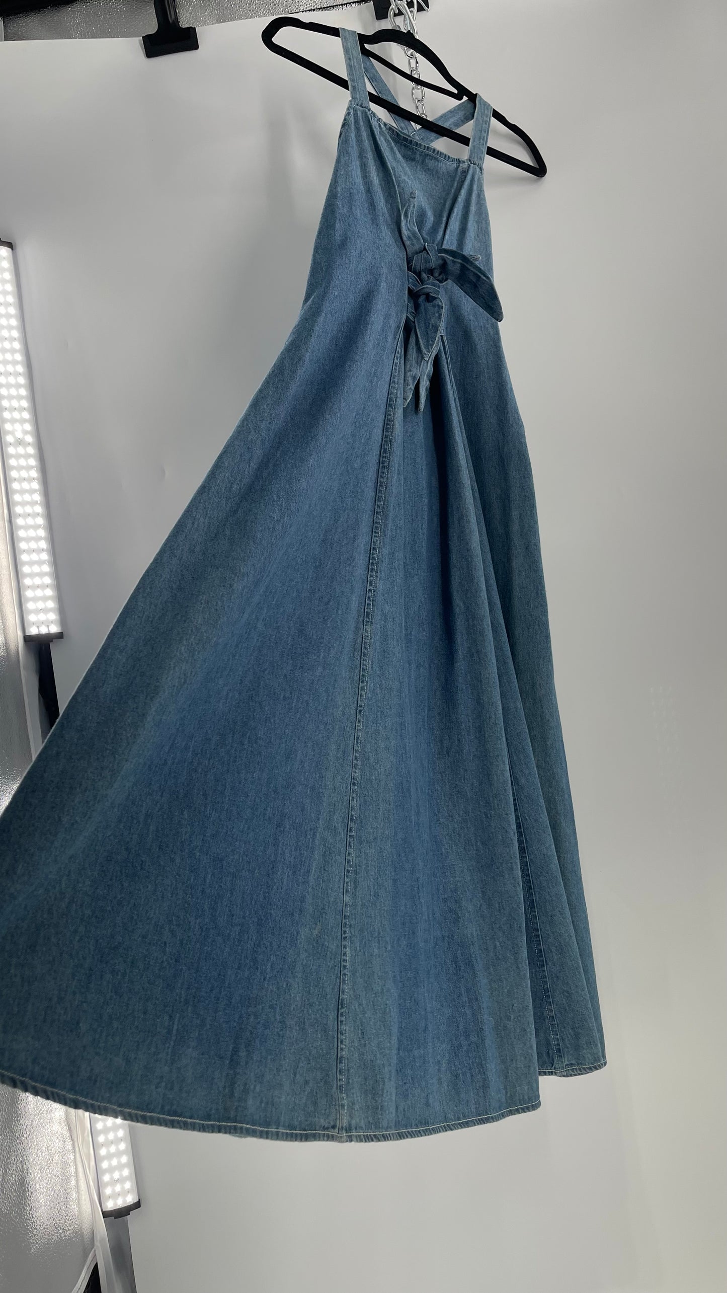 Vintage CDC Denim Triple Tie Bust Maxi Dress (6)