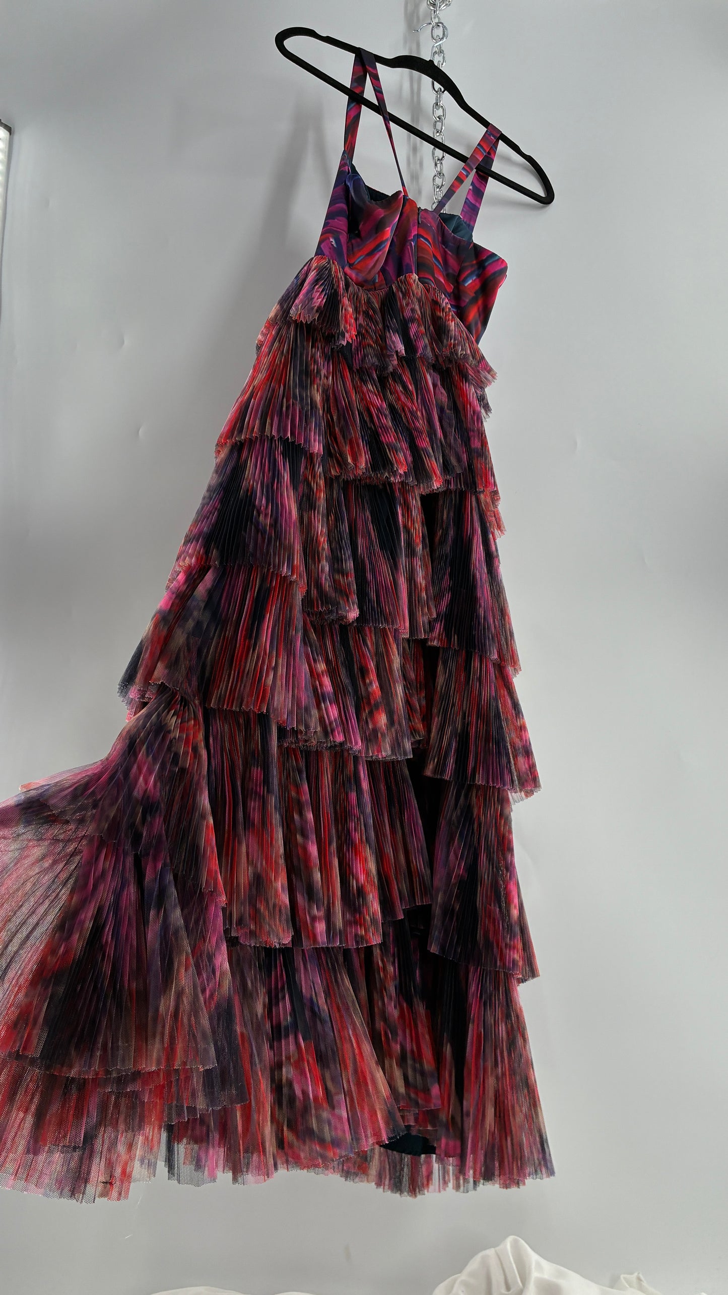 HUTCH Ruffled Maxi Gown Graphic Navy Blue, Fuchsia (2P,4)
