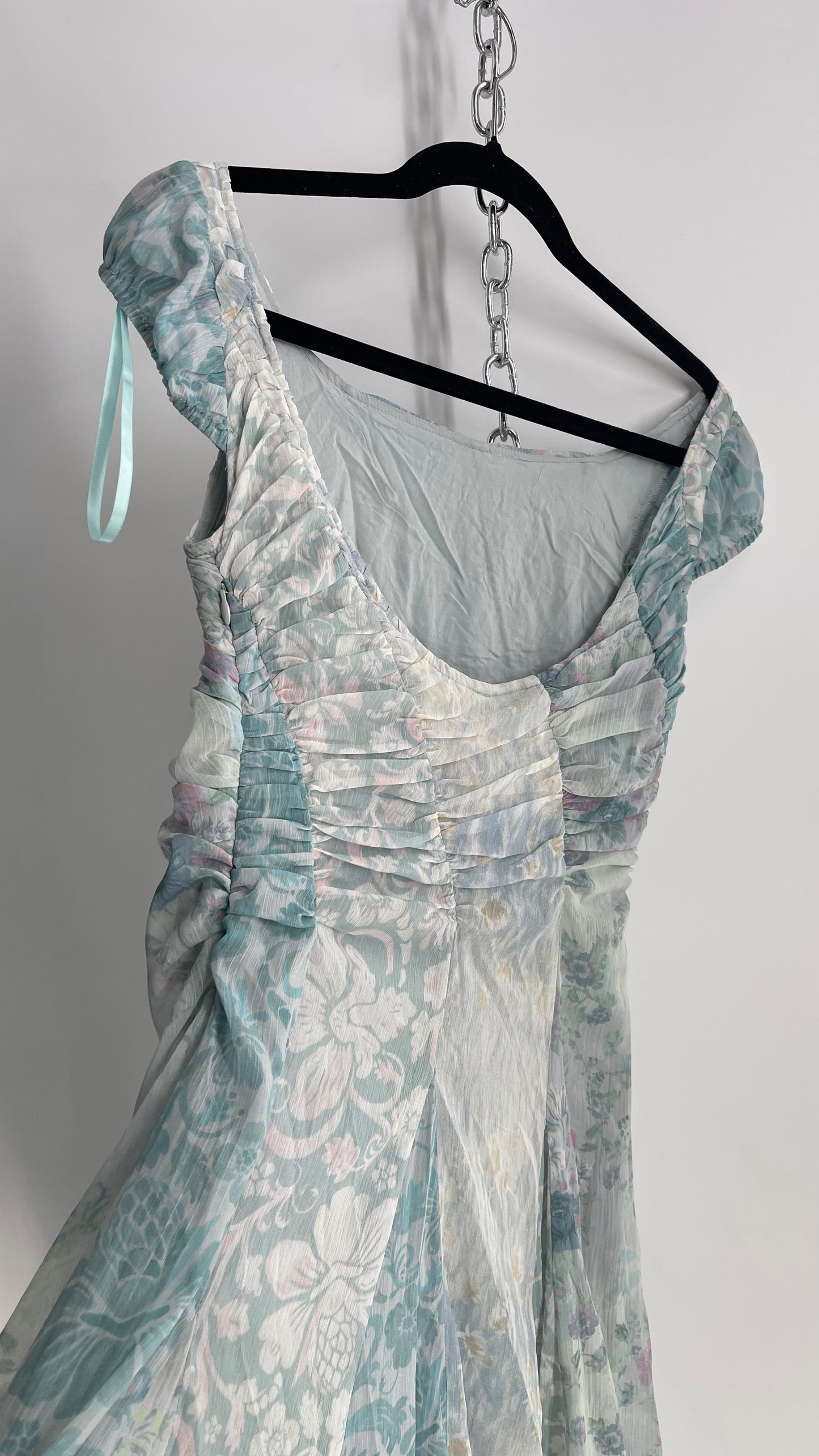 Free People Heart to Heart Blue Ruche Bust Handkerchief Hem Gown (4)