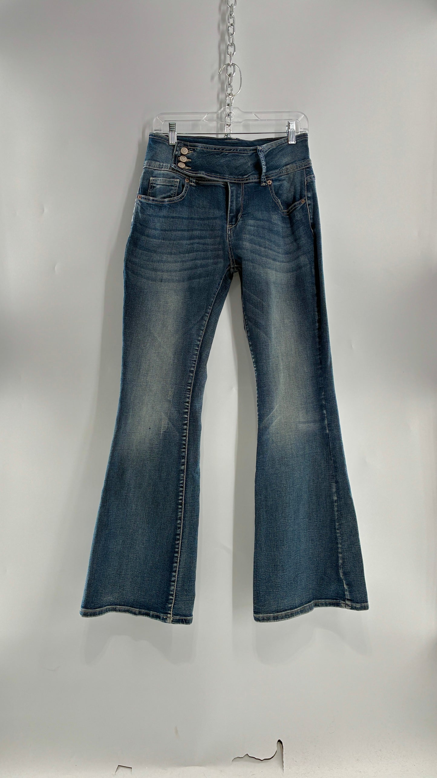 Vintage Low Rise Kickflare Jeans with Thick Side Buckled Waist Band (Medium)