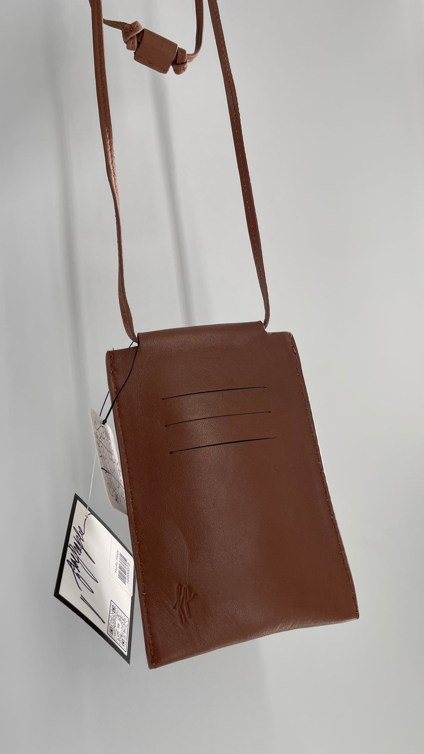 Free People Brown Leather Crossbody Phone Pouch with Tags Attached