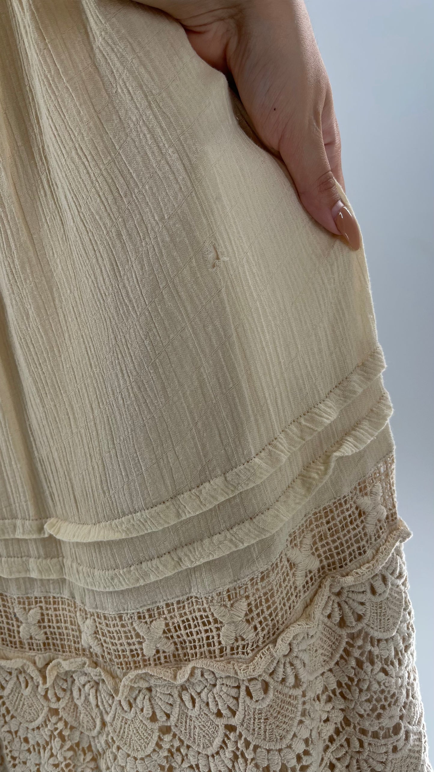 Free People Beige Gauze/Cotton Full Length Skirt Lined with Lace (XS)