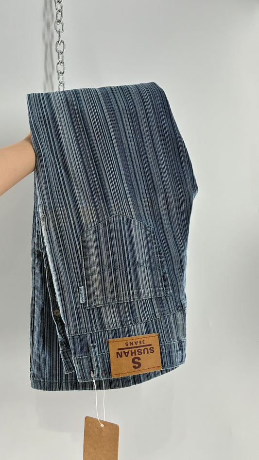 Deadstock Vintage SUSHAN Striped Denim Kickflares (XL)