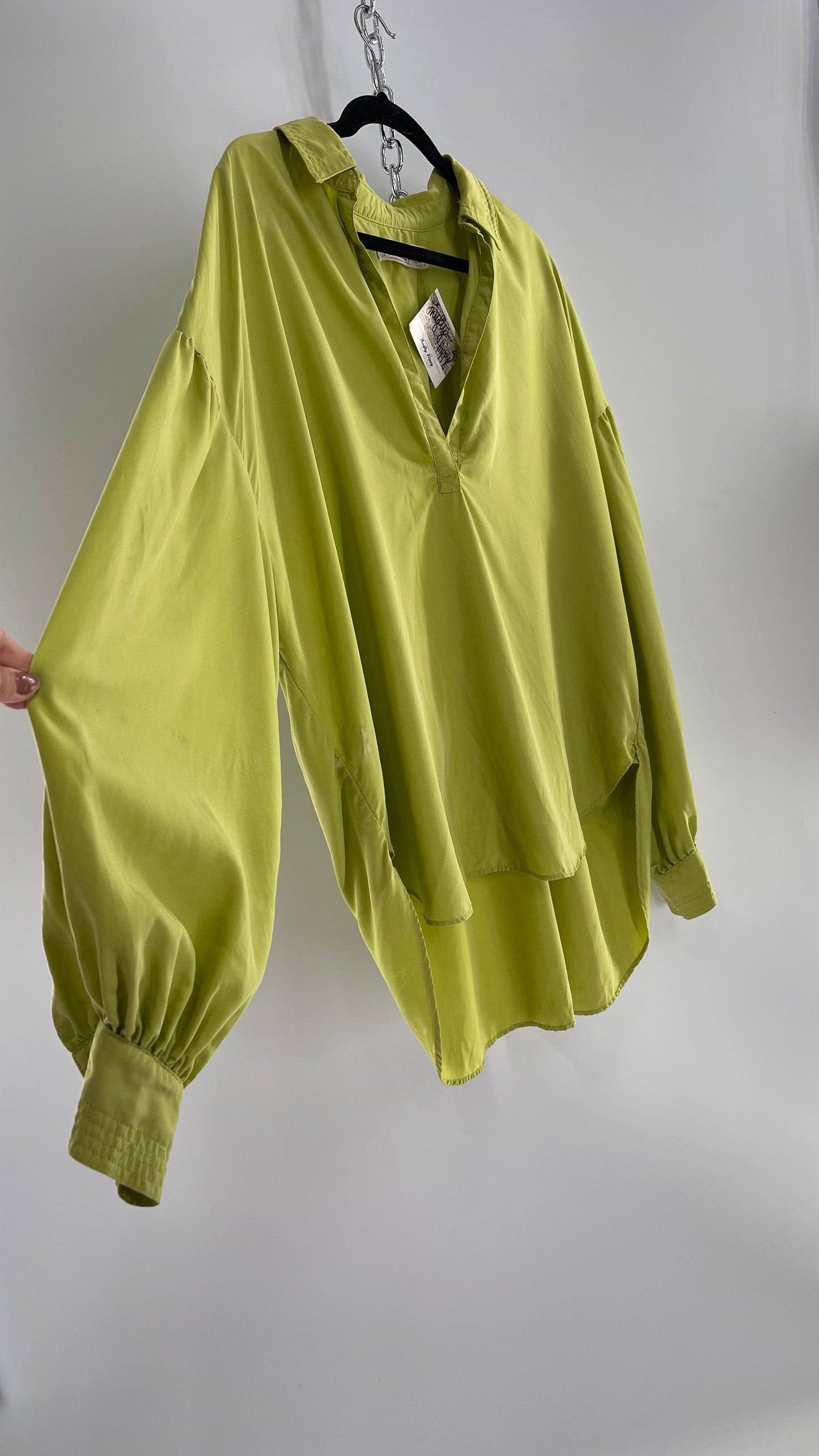 Free People 76% Modal Green Drop Shoulder Baggy Oversized Tunic Blouse (Medium)