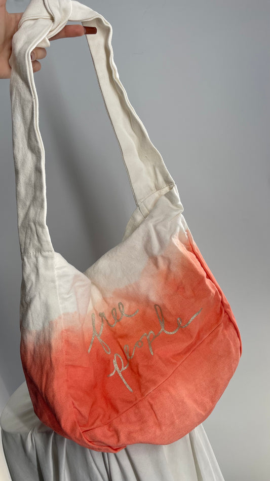 Free People Ombré Salmon Canvas Tote Bag with Dual Straps