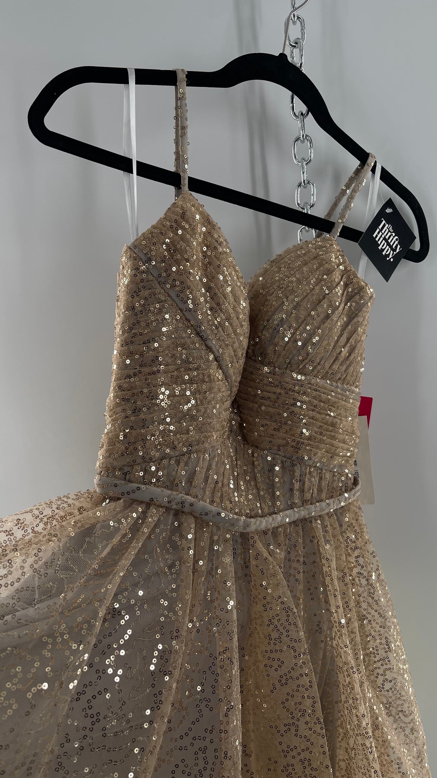 Terani Couture 1922H0420 Sleeveless Gold Sequin Tutu Dress with Ruched Corset Body (0)