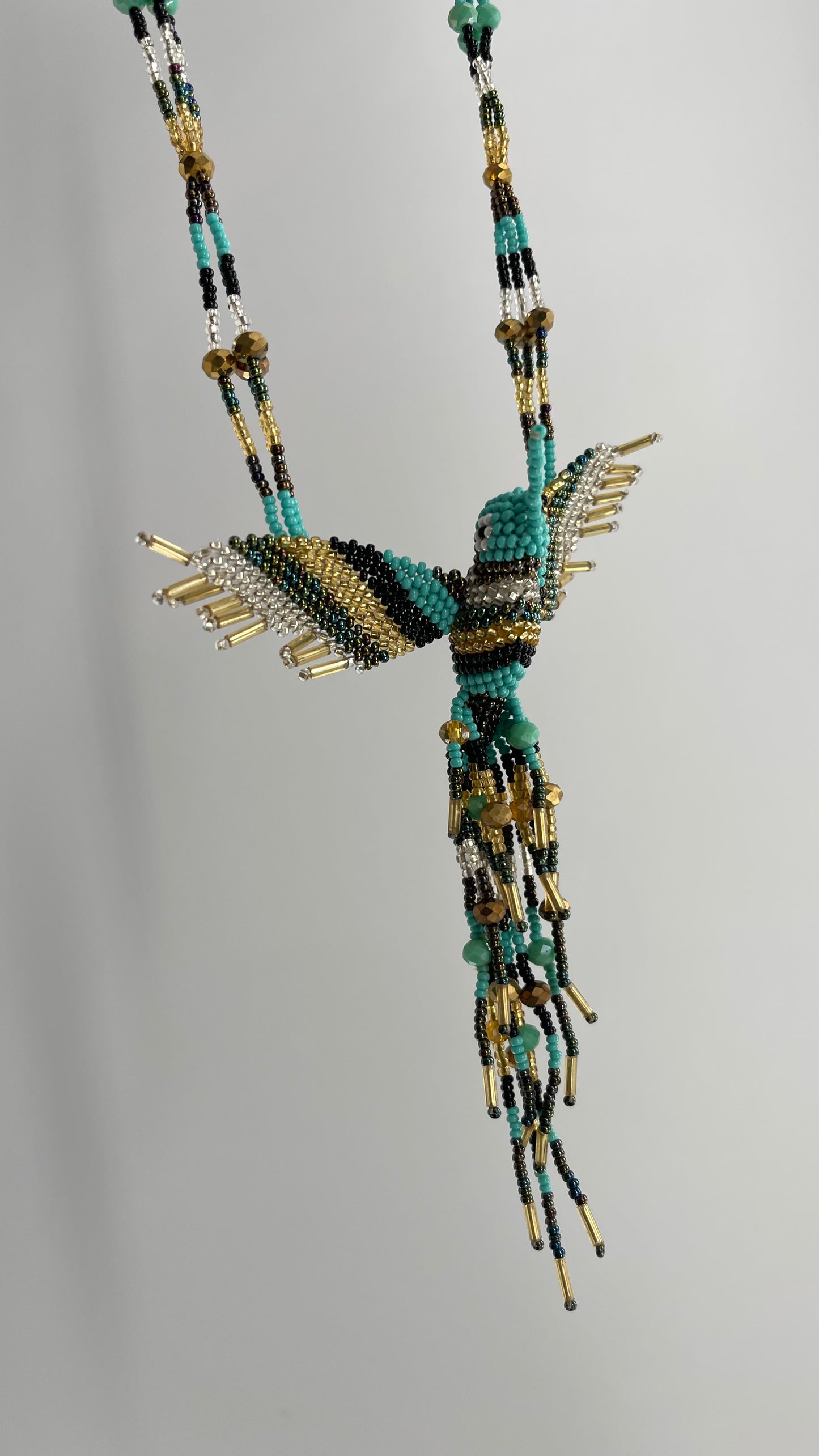 Vintage Beaded Turquoise 3D Handmade Bird Necklace