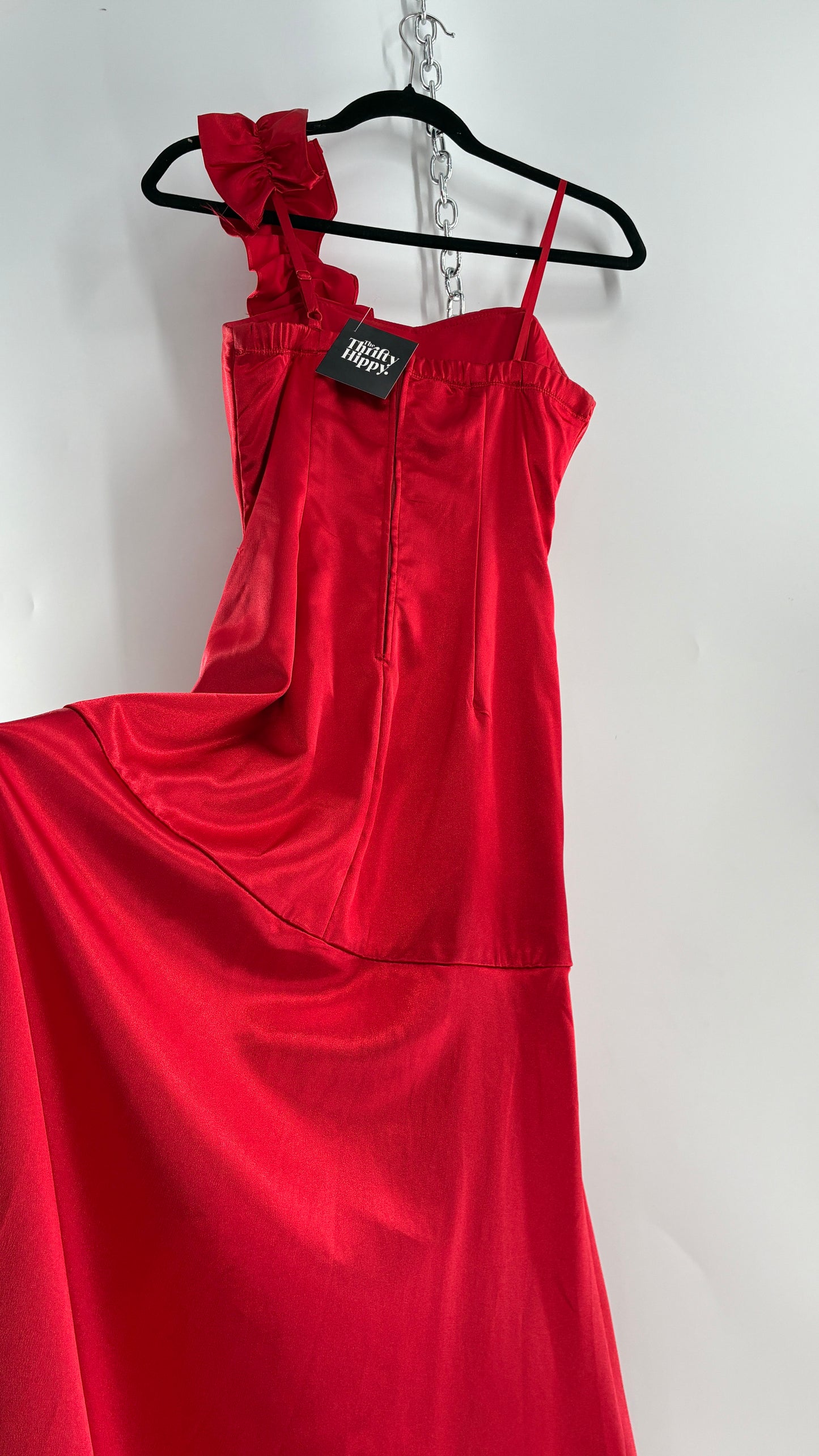 Vintage Ruby Rox Red Full Length One Shoulder Ruched Gown (3)