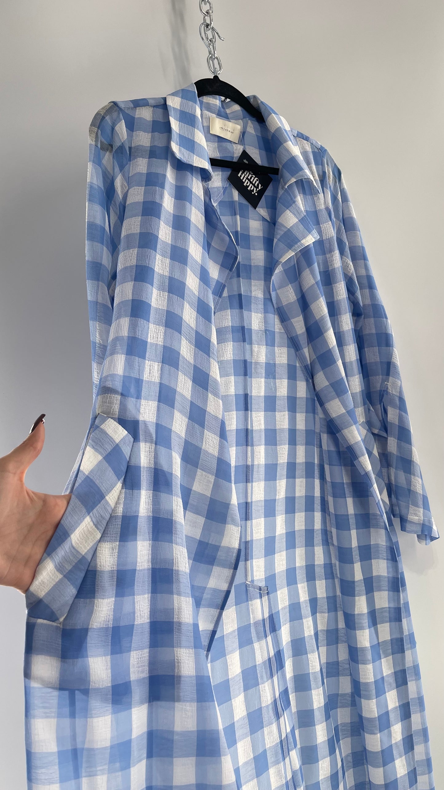 Capulet Anthropologie Gingham Baby Blue Coat/Cape (S)