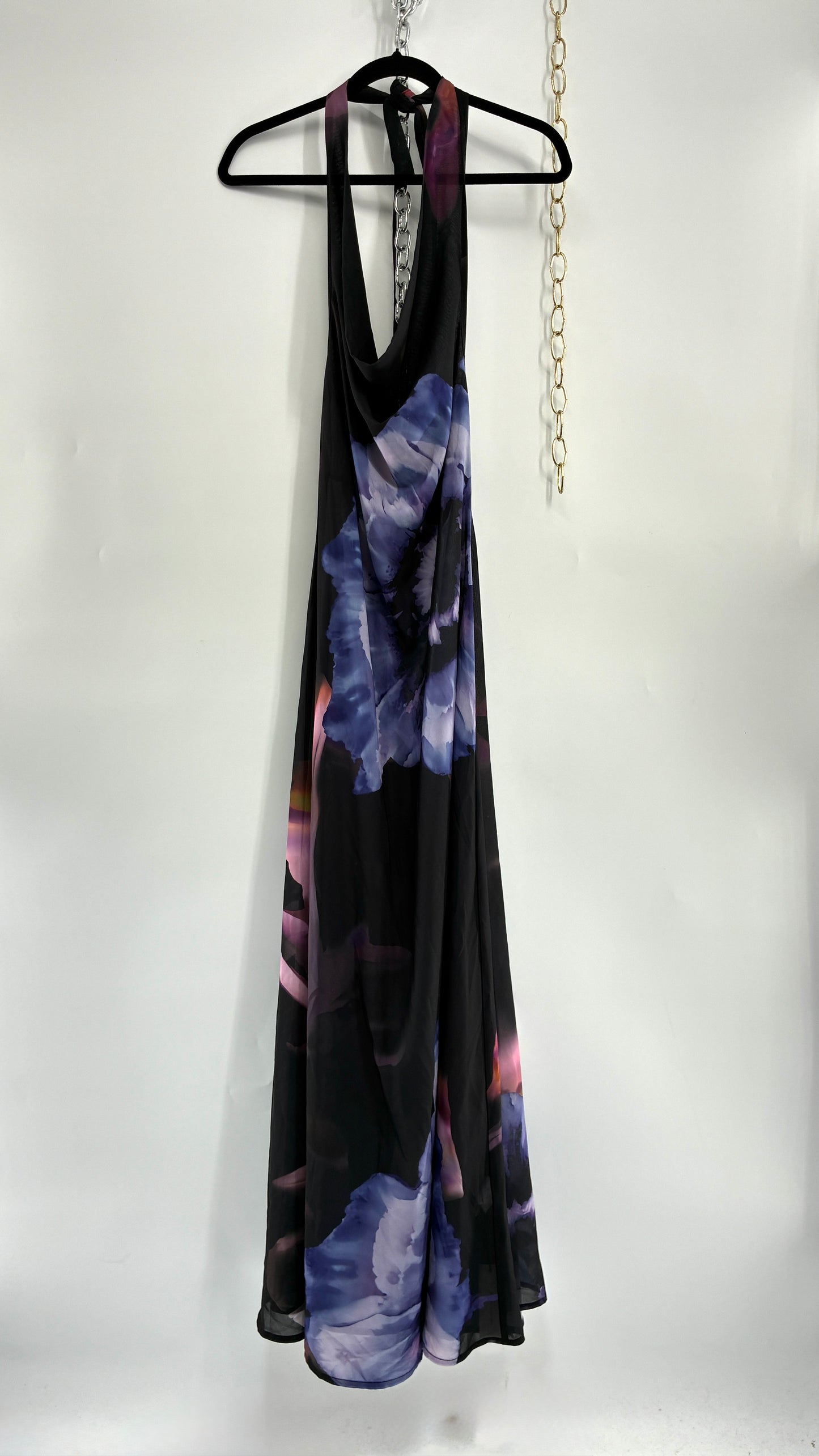COMMENSE Halter Maxi Dress with Draped, Cowl Neck Design and Tags Attached (Small)