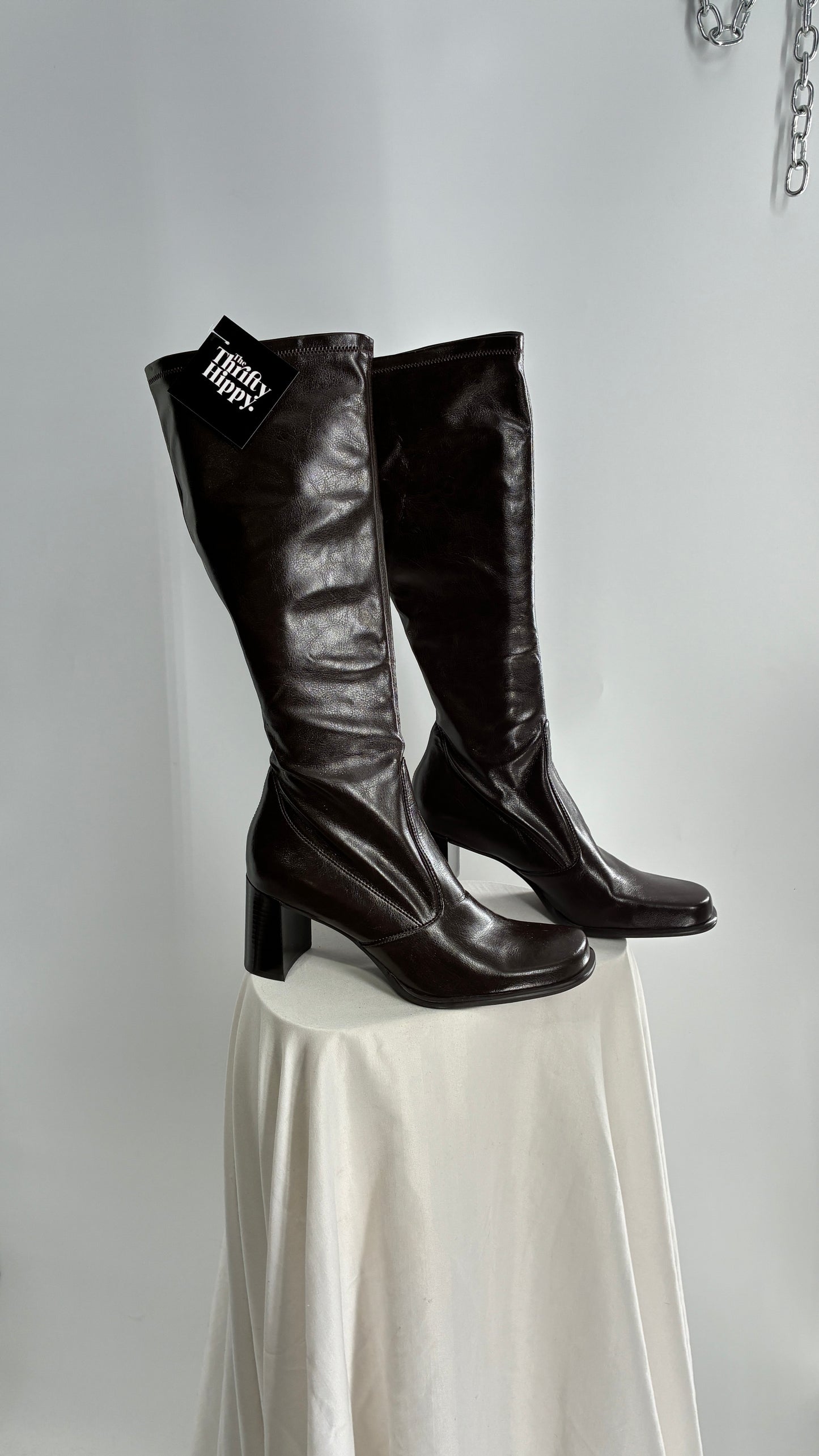 Vintage FRANCO SARTO Made in Brazil Square Toe Knee High Boots with Block Heel (8.5)